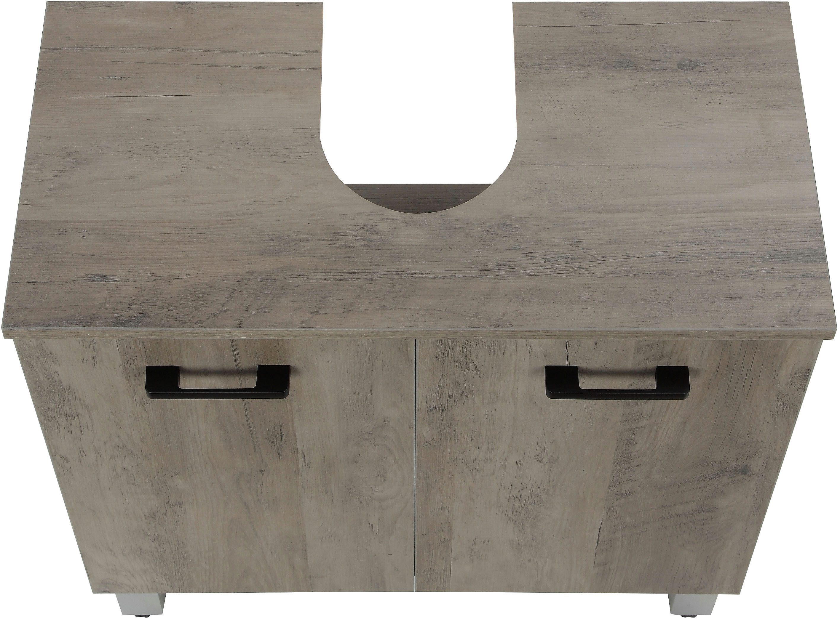 welltime Waschbeckenunterschrank Florenz,Breite 60cm, 2 Tür, 2 Fächer, mit Siphonausschnitt, MDF-Front in verschiedenen Farben erhältlich, Badmöbel, Badschrank, – Bild 4 von 5