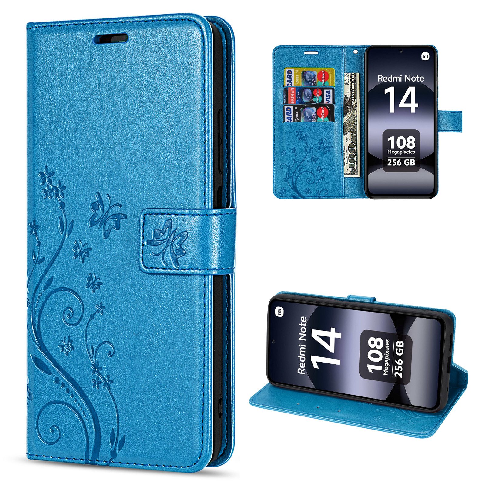 betterfon Handyhülle für Xiaomi Redmi Note 14 4G Handy Wallet Case Flip Cover, Bookstyle-Hülle: Magnetverschluss 3 Kartenfächer & Standfunktion