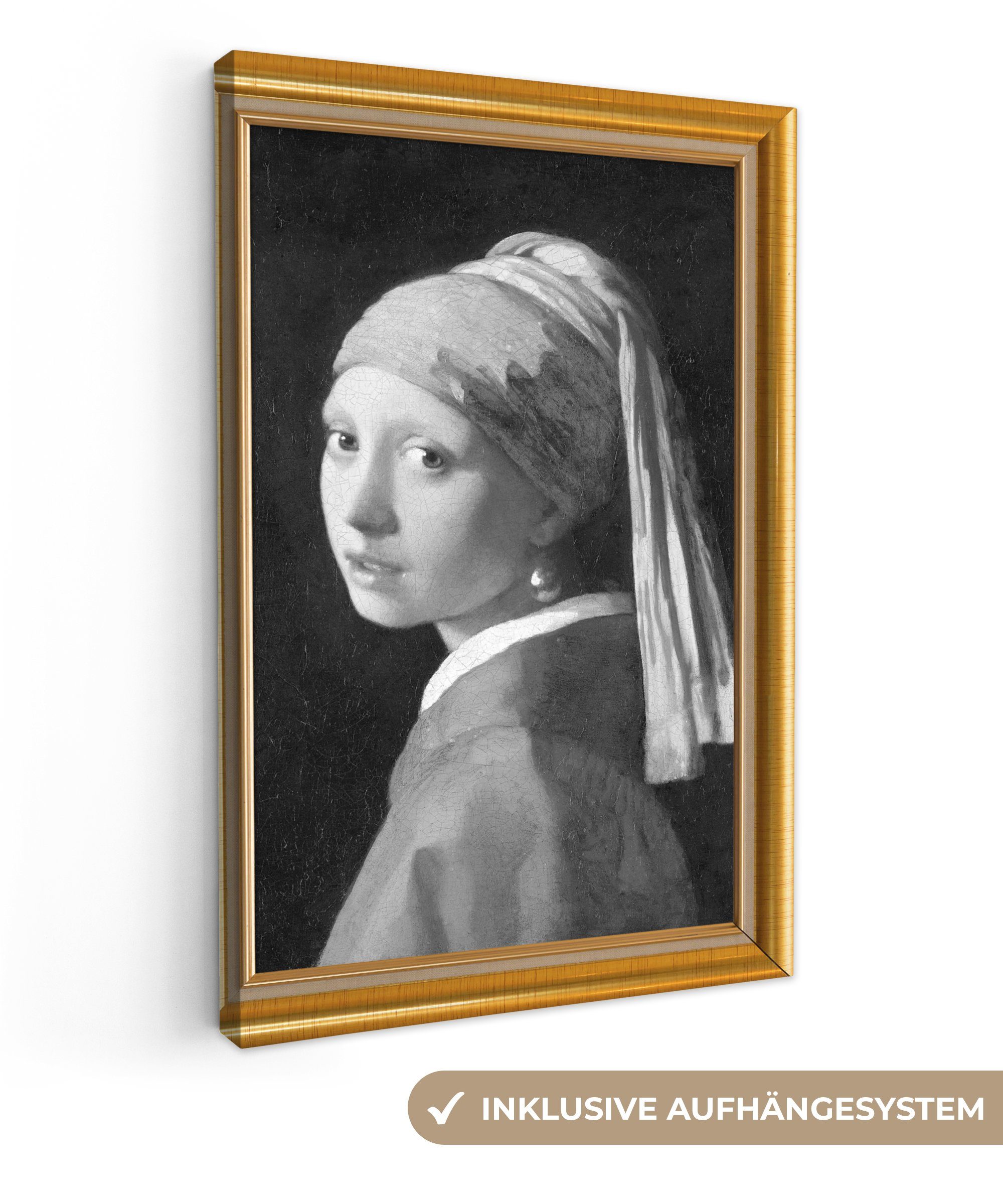 OneMillionCanvasses® Leinwandbild Mädchen mit einem Perlenohrring - Vermeer - Liste - Gold, (1 St), Leinwandbild fertig bespannt inkl. Zackenaufhänger, Gemälde, 20x30 cm