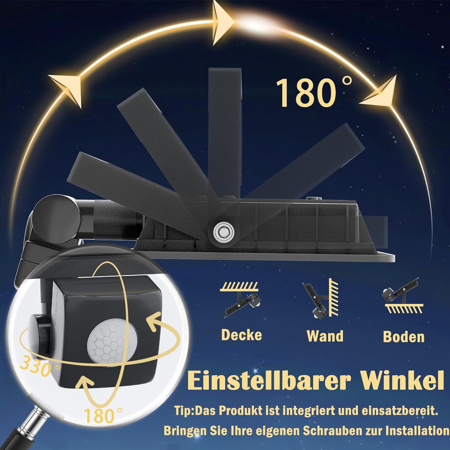 FIVMEN LED Flutlichtstrahler LED Strahler mit Bewegungsmelder 100W Superhell Scheinwerfer, Aussenlampe für Garten, Innenhöfe, Garage – Bild 5 von 5