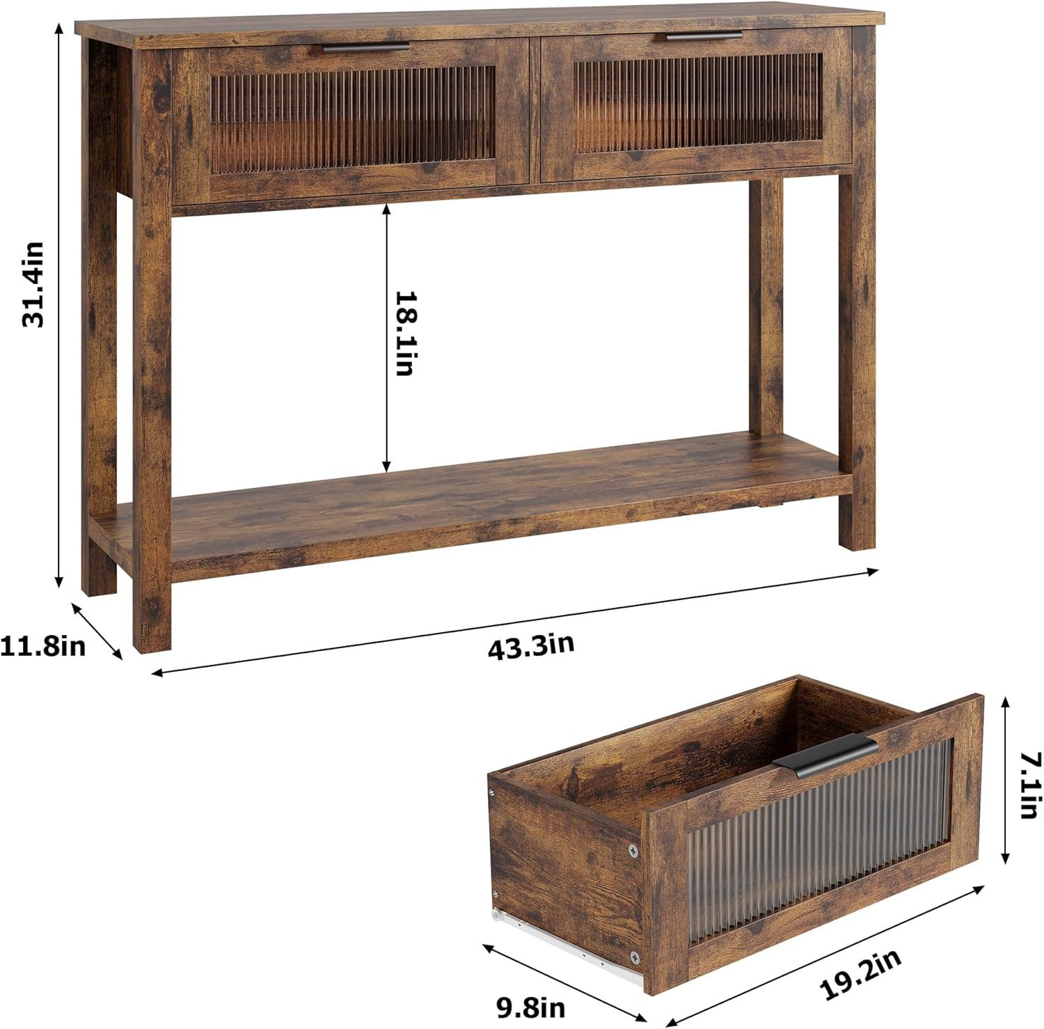 GarveeMore Konsolentisch 2-stufiger aus Holz mit 2 Glasschubladen und Staur günstig online kaufen