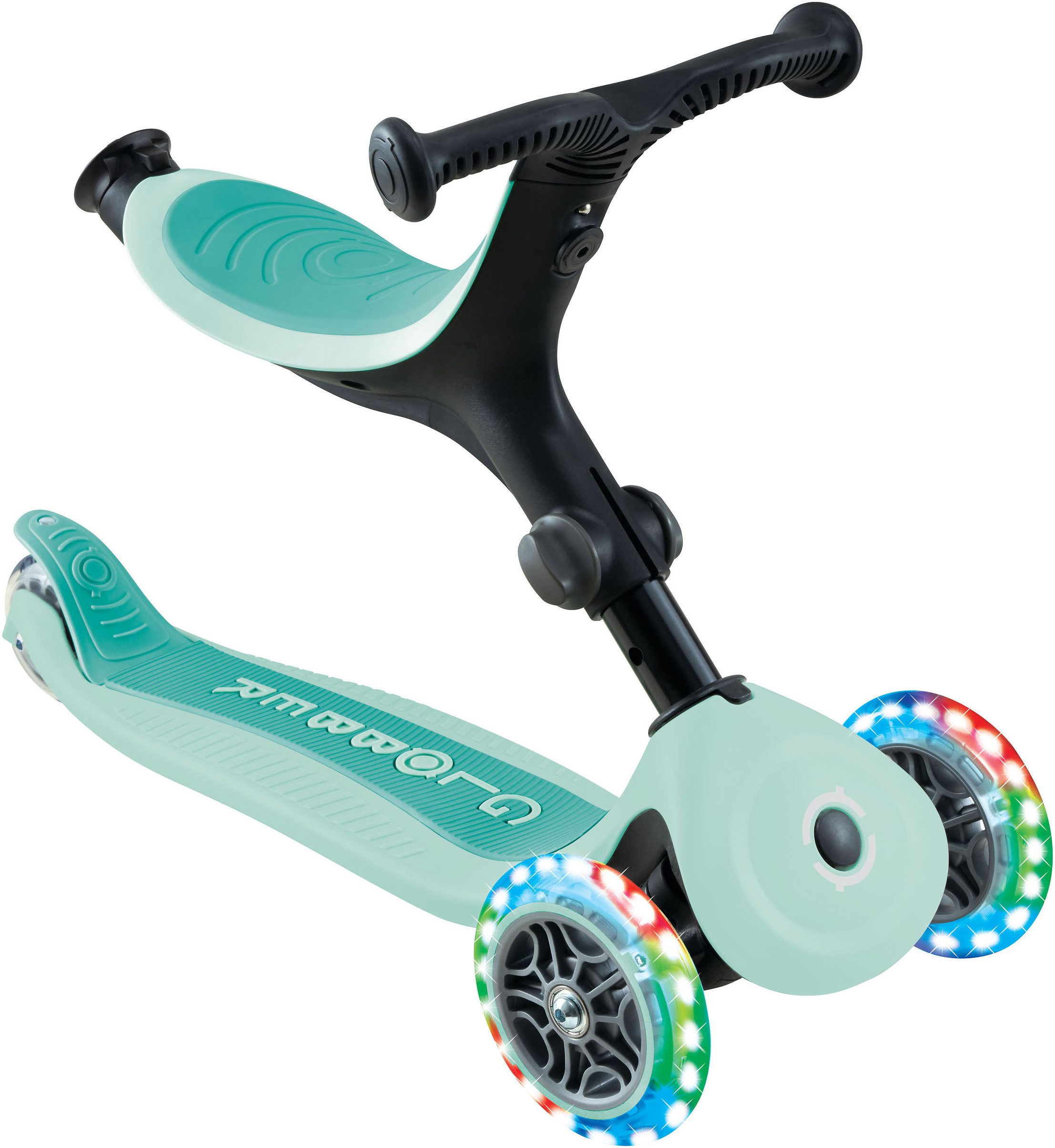 Globber Tretroller GO-UP ACTIVE LIGHTS 360, mit Leuchtrollen, Aufsitzrad, Laufrad und Scooter