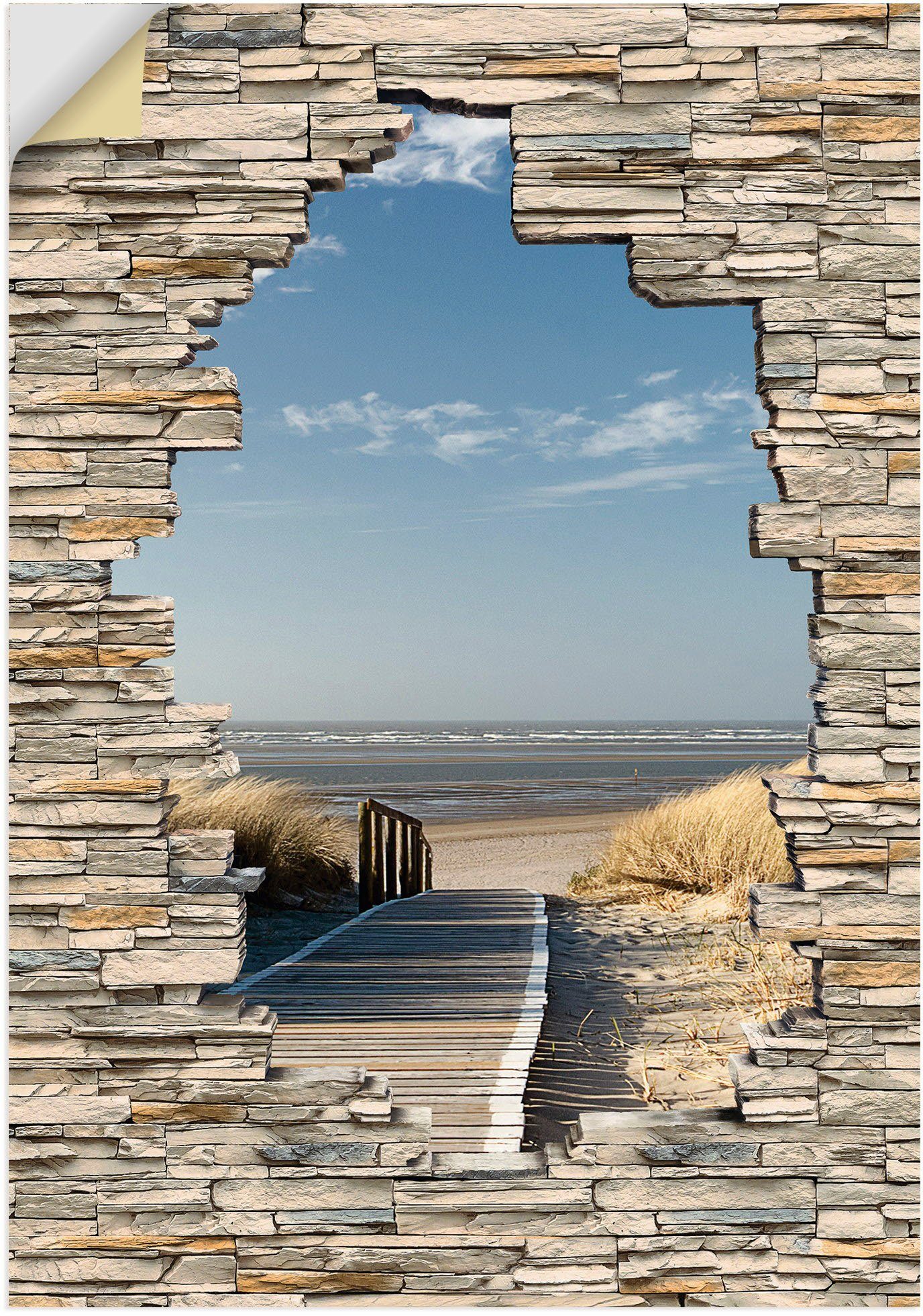 Artland Wandbild Nordseestrand Langeoog Steg Stein Mauer, Strandbilder (1 St), als Alubild, Leinwandbild, Wandaufkleber oder Poster in versch. Größen