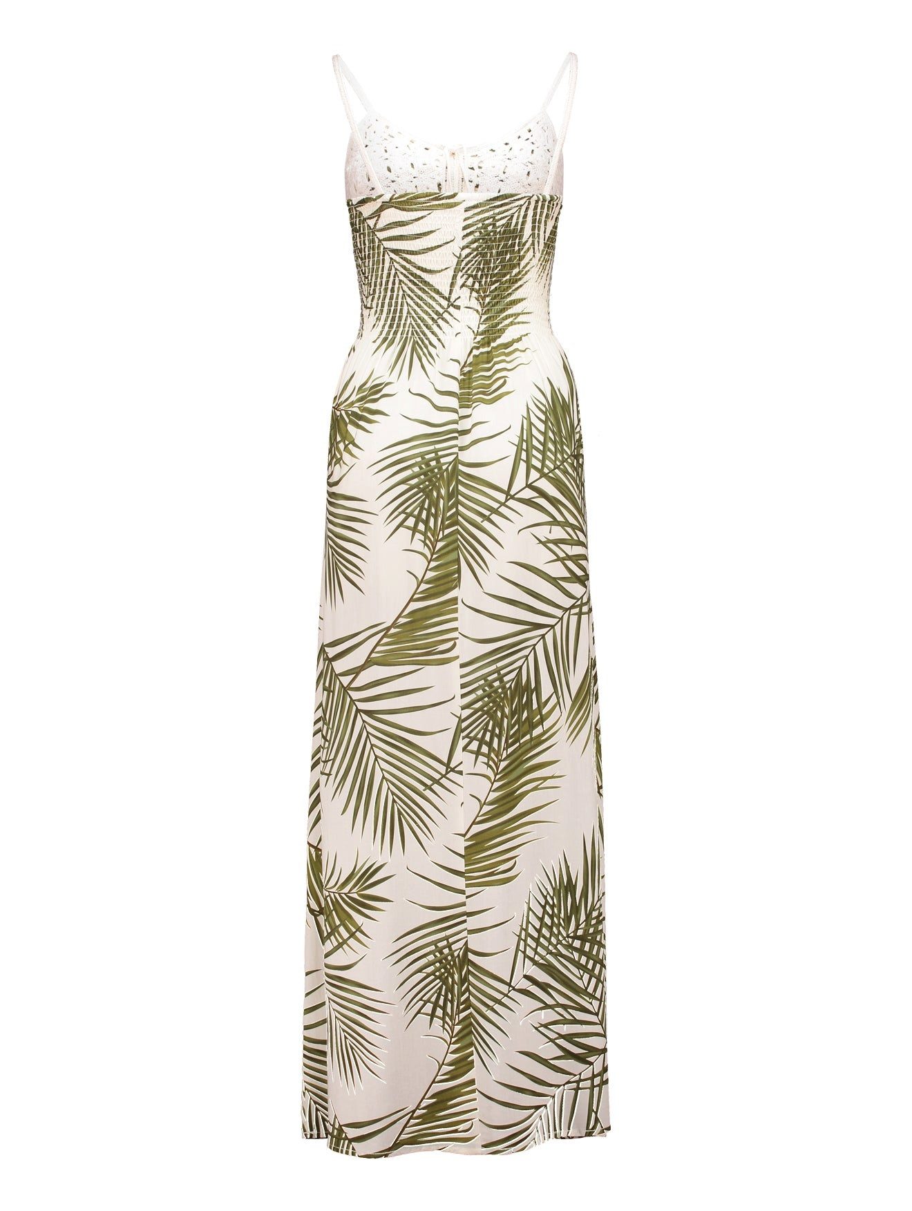 Maxikleid Damen Maxikleid Boho Stil – Schwarz & Offwhite mit Palmenmuster