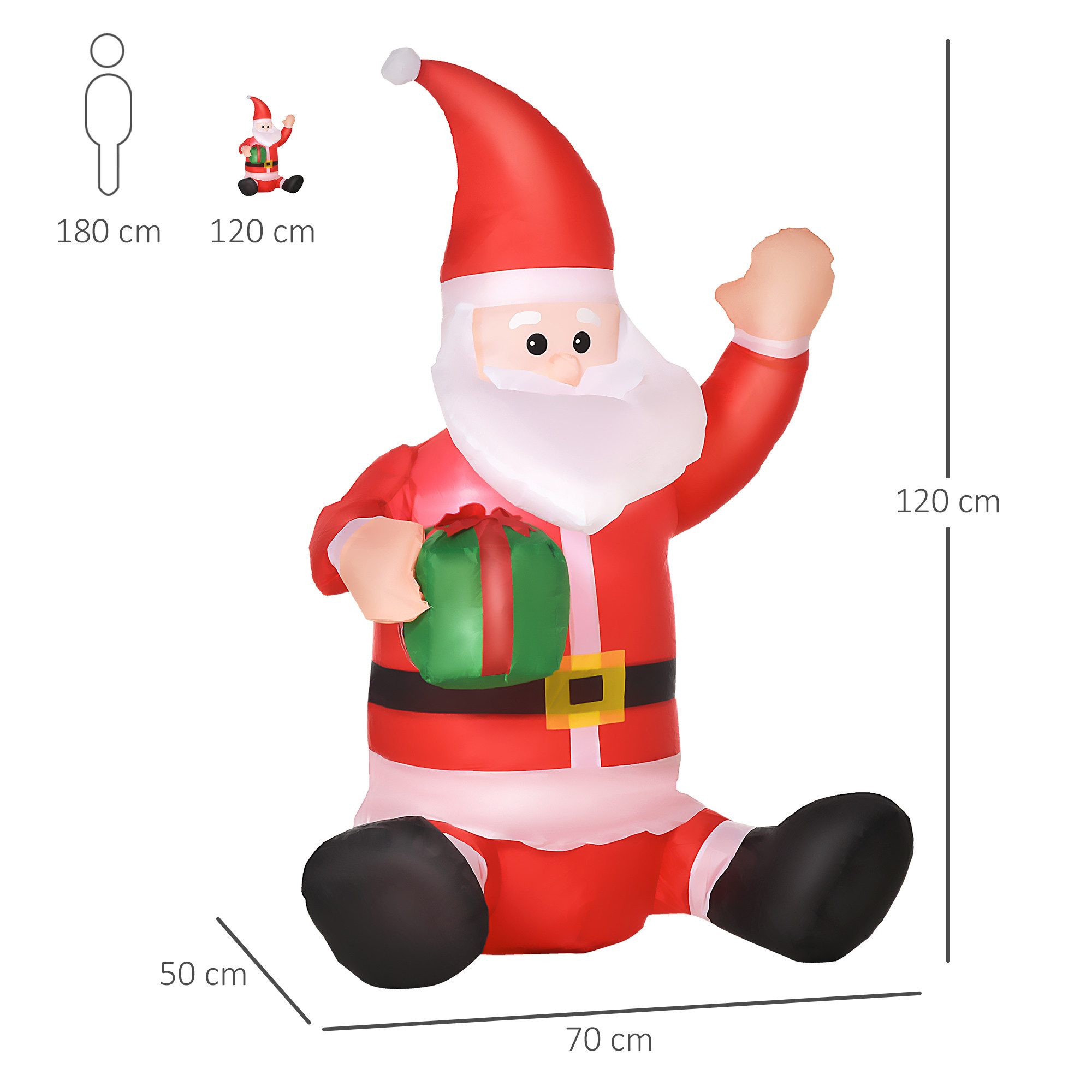 HOMCOM Weihnachtsfigur Weihnachtsdekoration LED mit Geschenk (weihnachten aufblasbarer Weihnachtsmann, 1 St., Selbstaufblasbarer Weihnachtsmann), Rot 70 x 50 x 120 cm