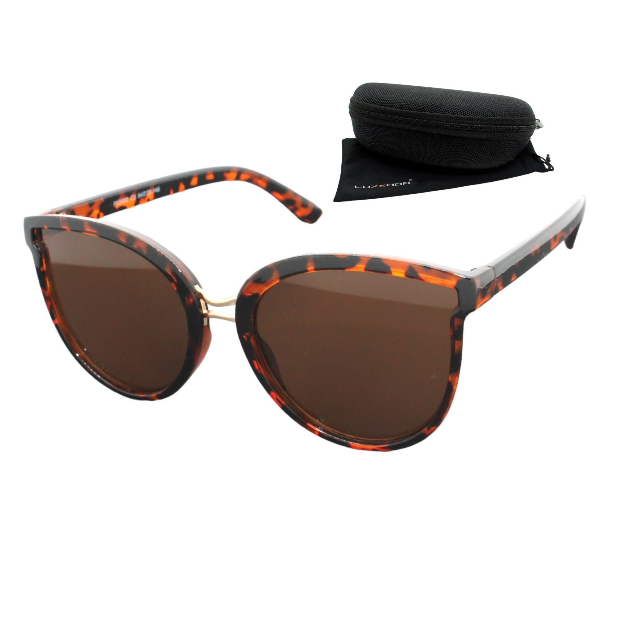 LUXXADA Sonnenbrille Damen Cat Eye Markenbrille Elegant Große Gläser (inklusive Brillenbox und Brillenbeutel) Oversize Katzenaugen Brille UV400, Gestell Braun Animal Schildpatt