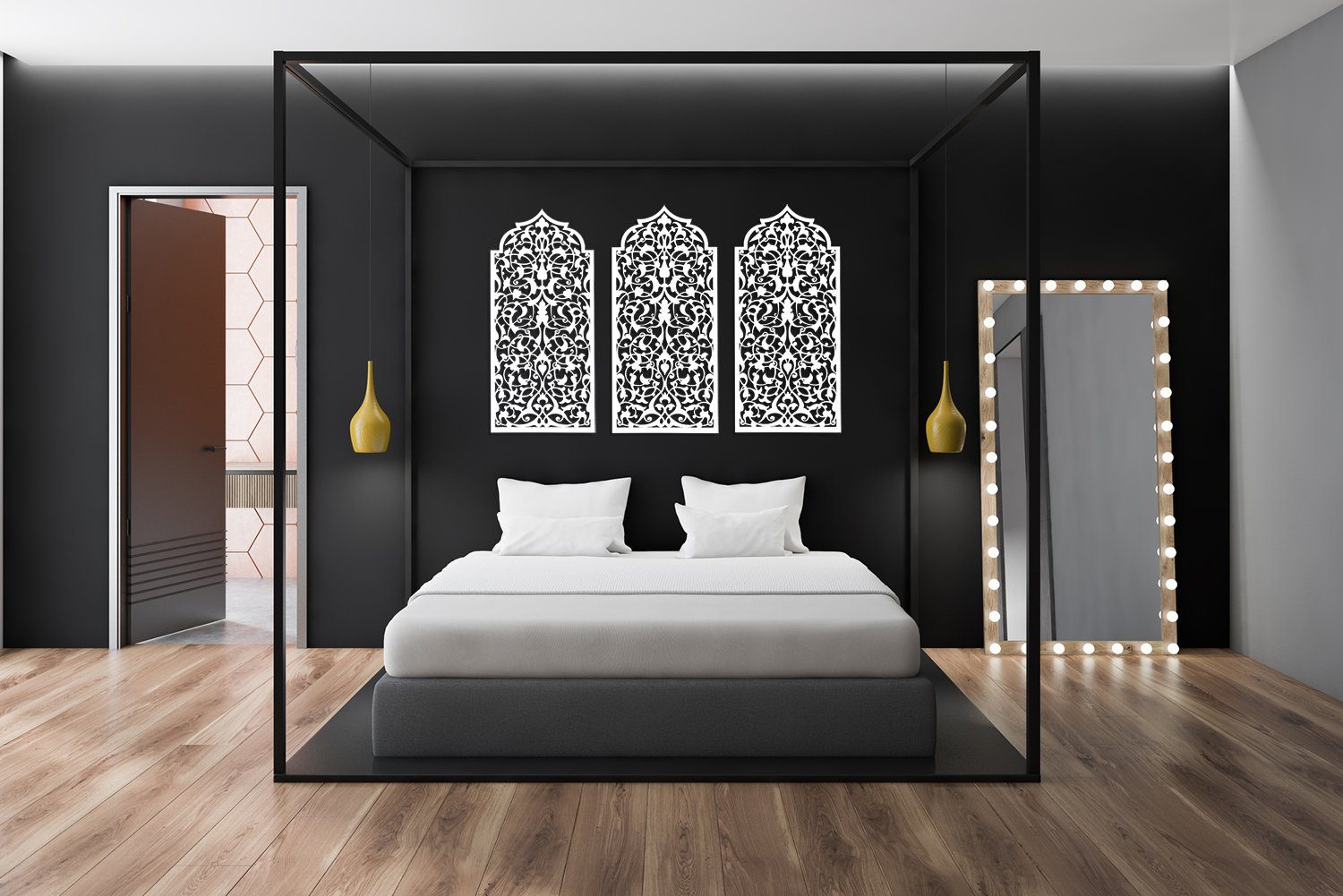 grosse Wanddeko, 3D Marokkanisches ORNAMENTI Mehrteilige Holzbild, Handwerk Bilder Fenster,