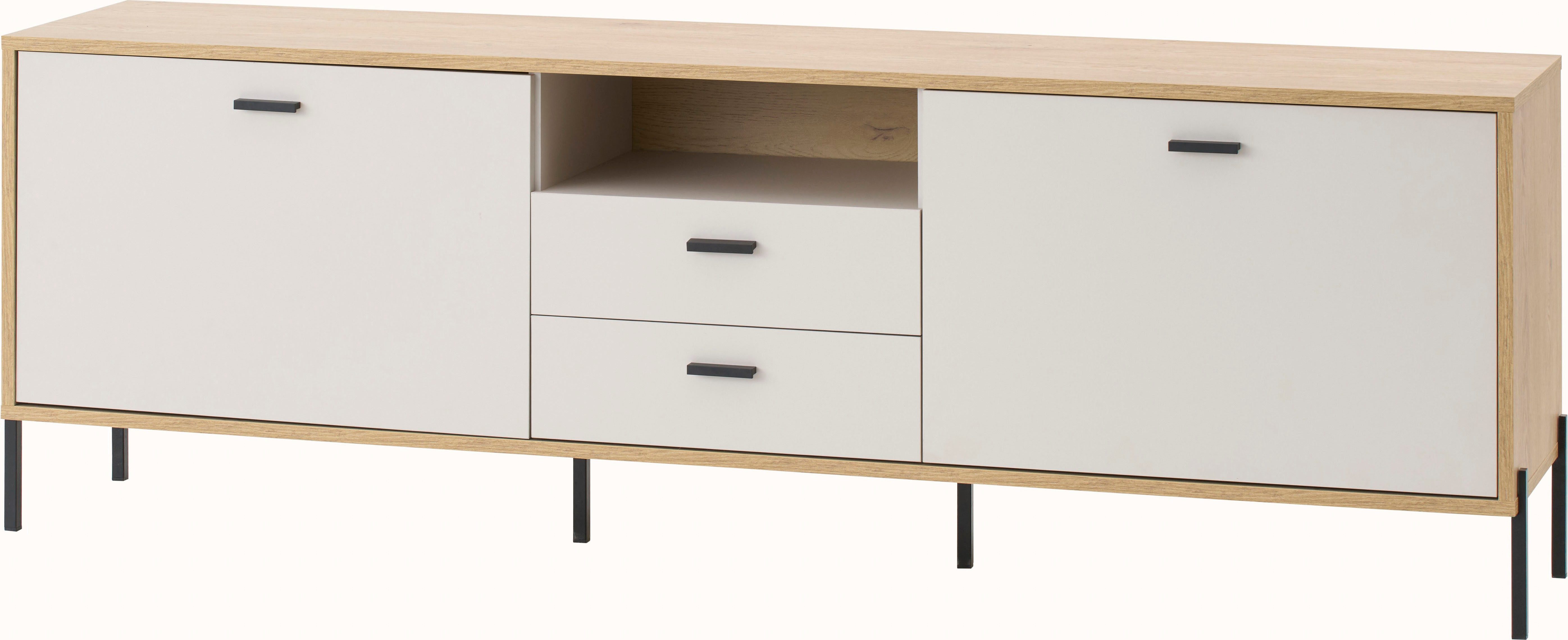 Home affaire Lowboard Fredericia, TV-Schrank in Kaschmir, moderner TV-Unterschrank, Kommode, zeitlos, schwarze Metallgriffe und -füße, ausreichend Stauraum
