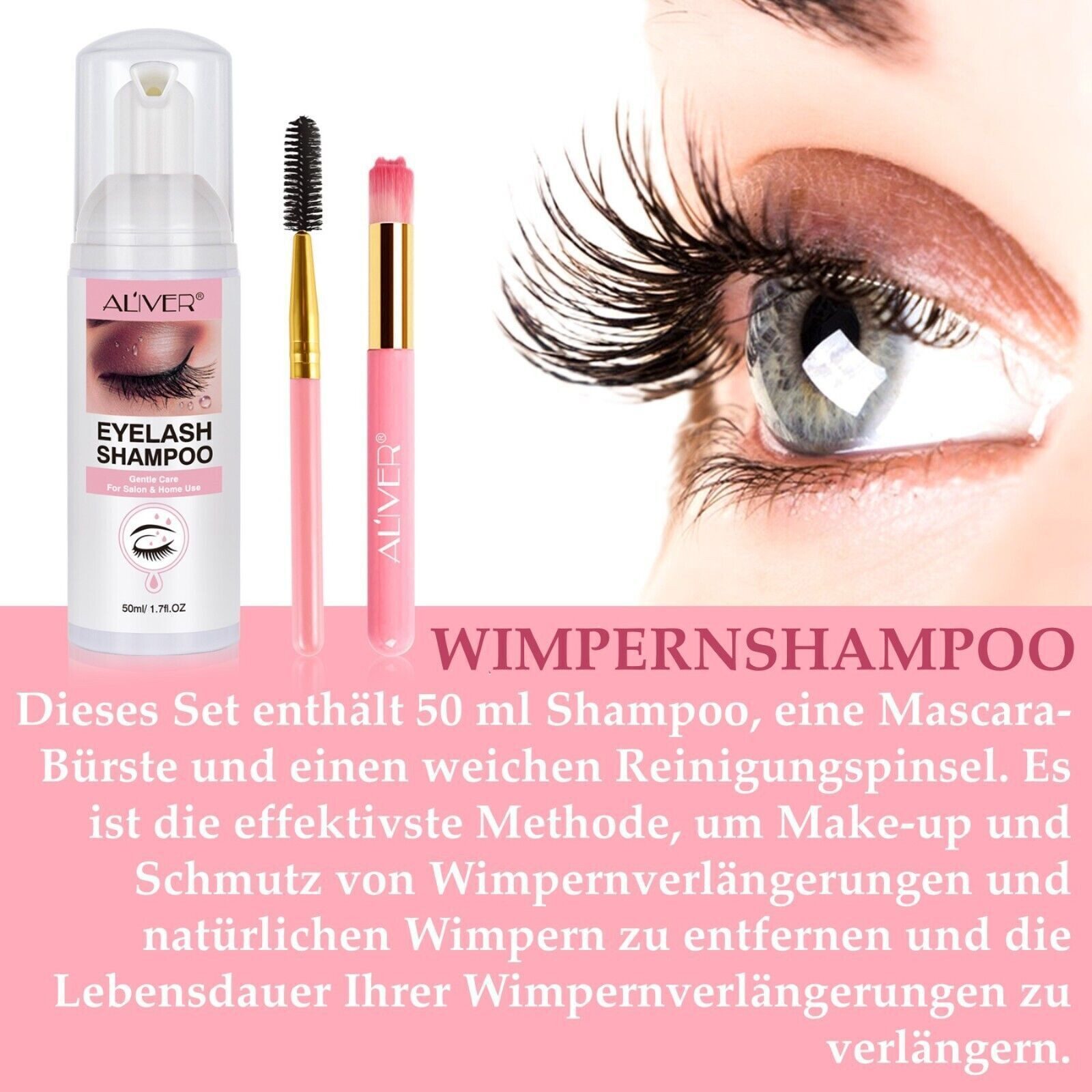 ALIVER Wimpernpflege-Set Wimpernshampoo Schaumreiniger Cleanser Wimpernverlängerung, 1-tlg., Wimpernshampoo