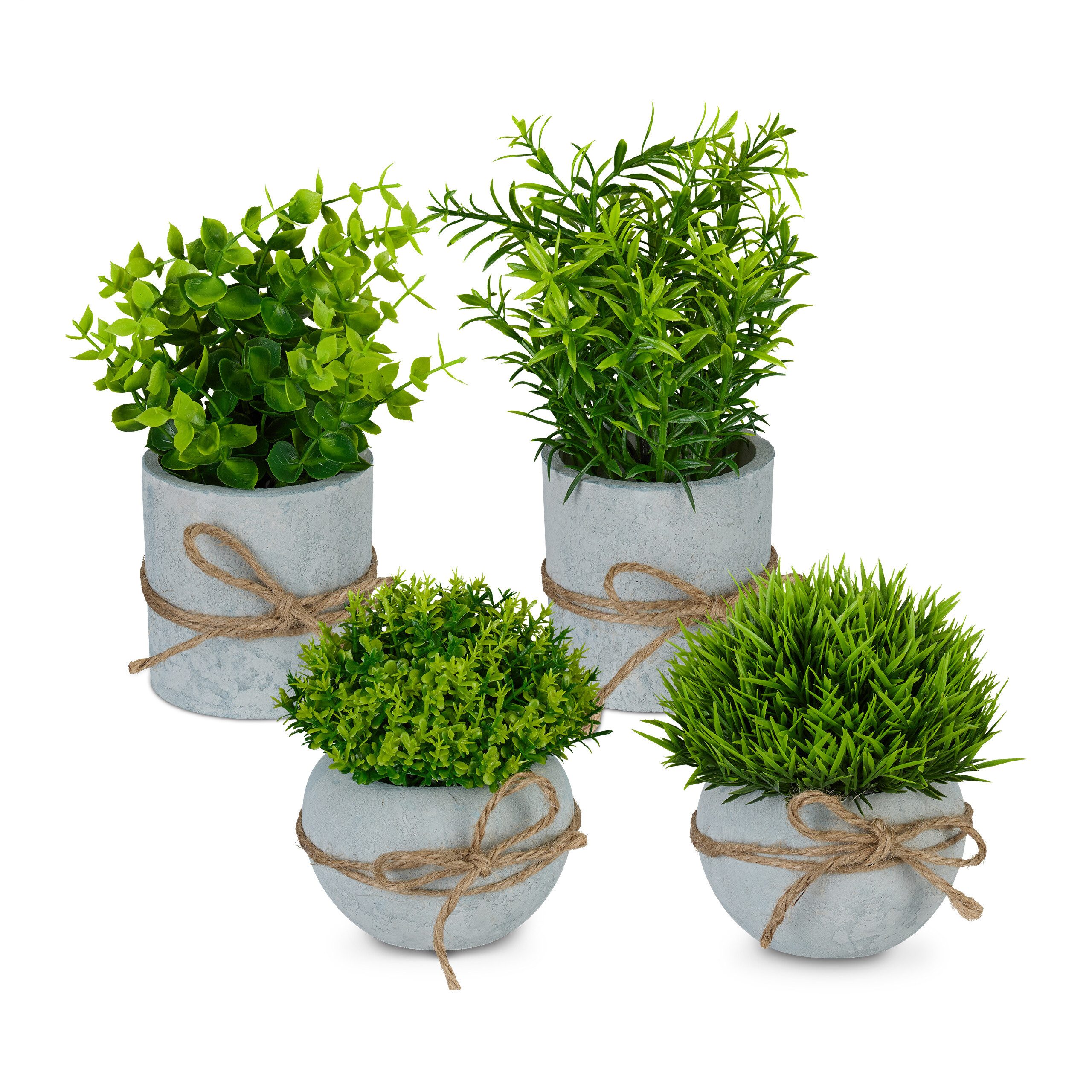 Kunstpflanze im Topf 4er Set Buchsbaum, Gras, Rosmarin, relaxdays, Höhe 18 günstig online kaufen
