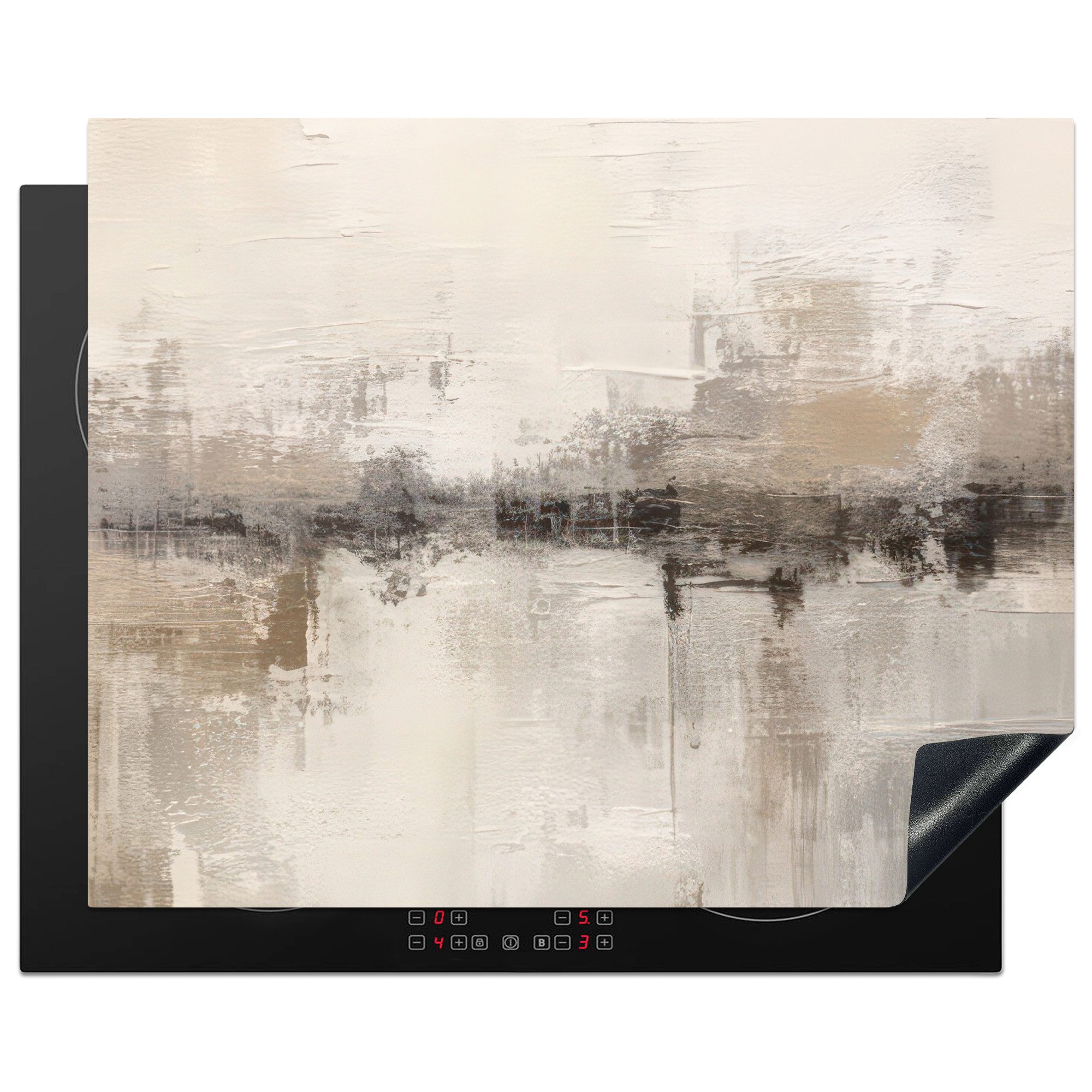MuchoWow Herd-Abdeckplatte Beige - Abstrakt - Modern, Vinyl, (1 tlg), Abdeckung Induktionskochfeld Schutzmatte, Küche Deko, 65x52 cm