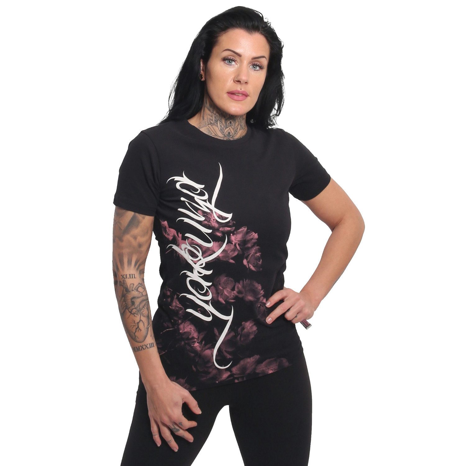 YAKUZA Rundhalsshirt Rose Tune mit Rippbündchen