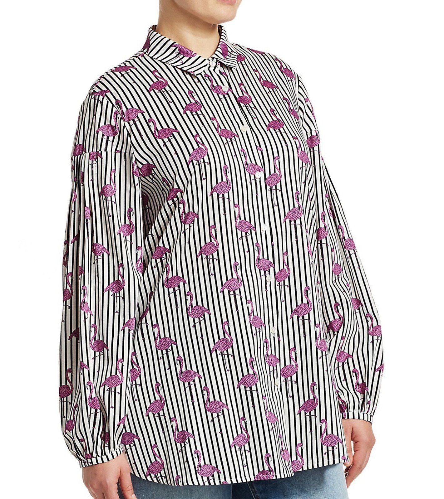MARINA RINALDI Langarmbluse »MARINA SPORT by MARINA RINALDI Sommer-Bluse  luftiges Damen Langarm-Shirt mit Flamingos Freizeit-Shirt Schwarz/Weiß«  online kaufen | OTTO