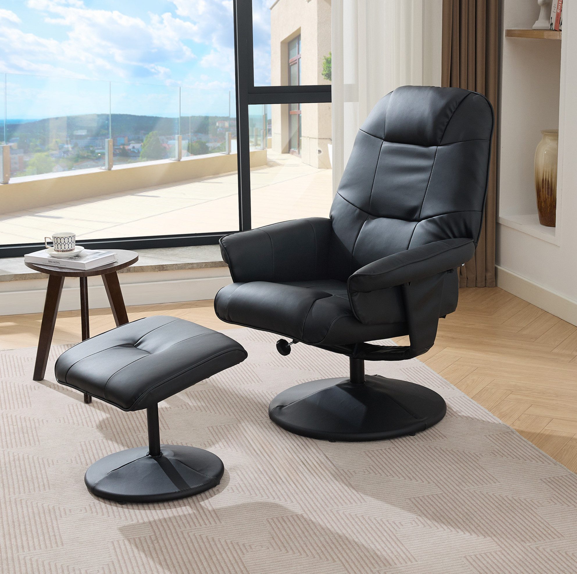 OKWISH Massagesessel Sessel 79,5x75x107 cm mit Massage & Heizung (Massagesessel mit 360° Drehfunktion, Sitzheizung & 5-Punkt-Massage, Relax-Sessel mit Hocker aus Kunstleder-Leder., Relaxsessel mit Hocker), mit Relaxfunktion
