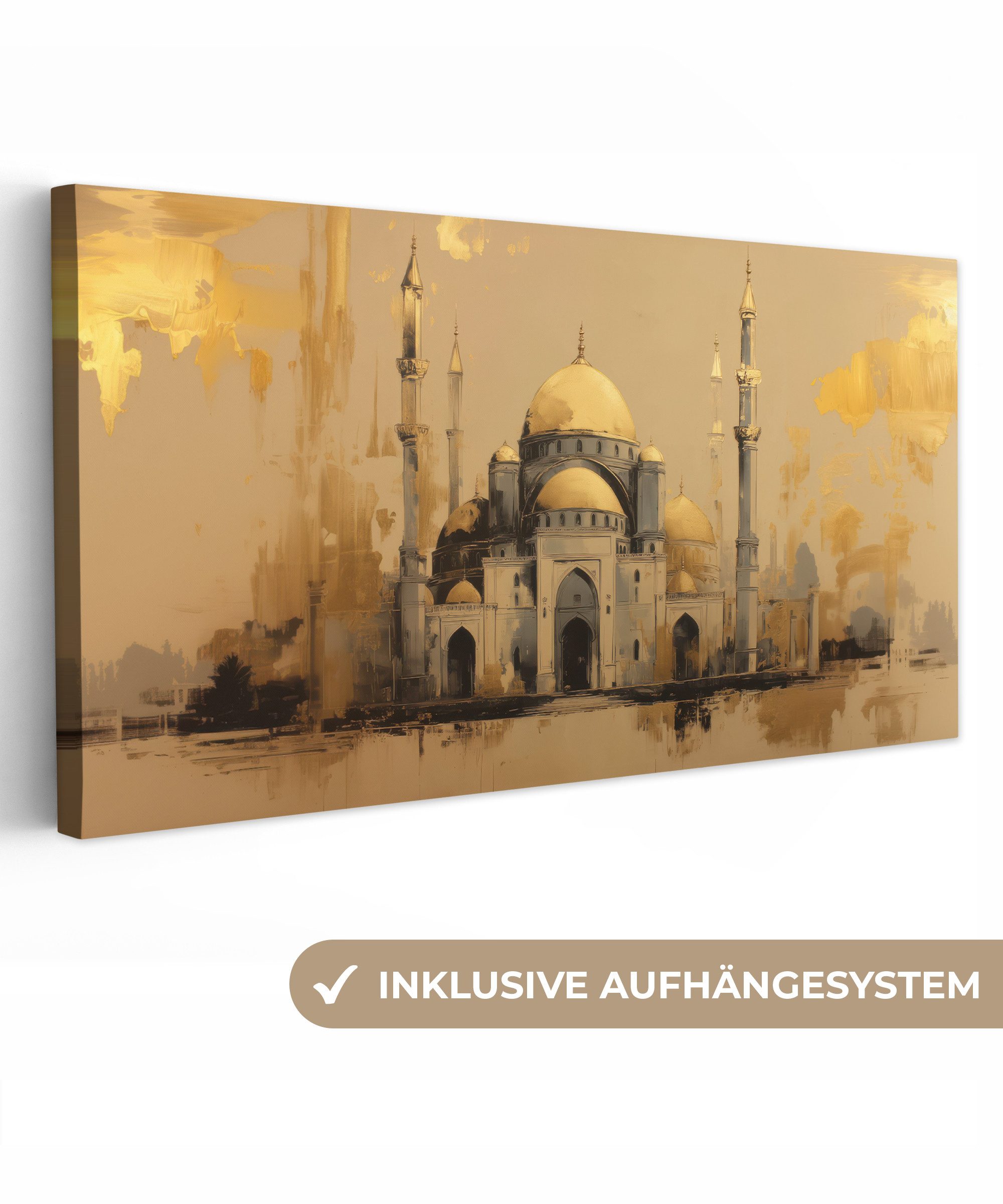 OneMillionCanvasses® Leinwandbild Panorama Gold - Abstrakte Pinselstriche - günstig online kaufen