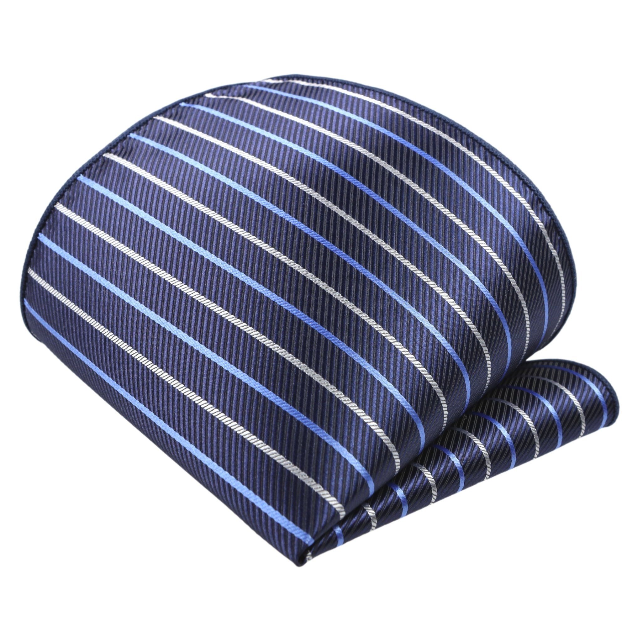 GASSANI Krawatte Slim Dunkel-Blau Satin Business Herren-Krawatte Stahlblau Dunkles Himmelblau Dünn) Krawattenset, Slim Brillantblau Streifenkrawatte Blau Tie, Hell-Blau Sakko, Schlips Seide-Touch Gestreift Weiss 2-St., zum Hochzeit Fit, Gemustert, Schmal, Nachtblau (Set, Jacquard Einstecktuch, Navy-Blau Festlich