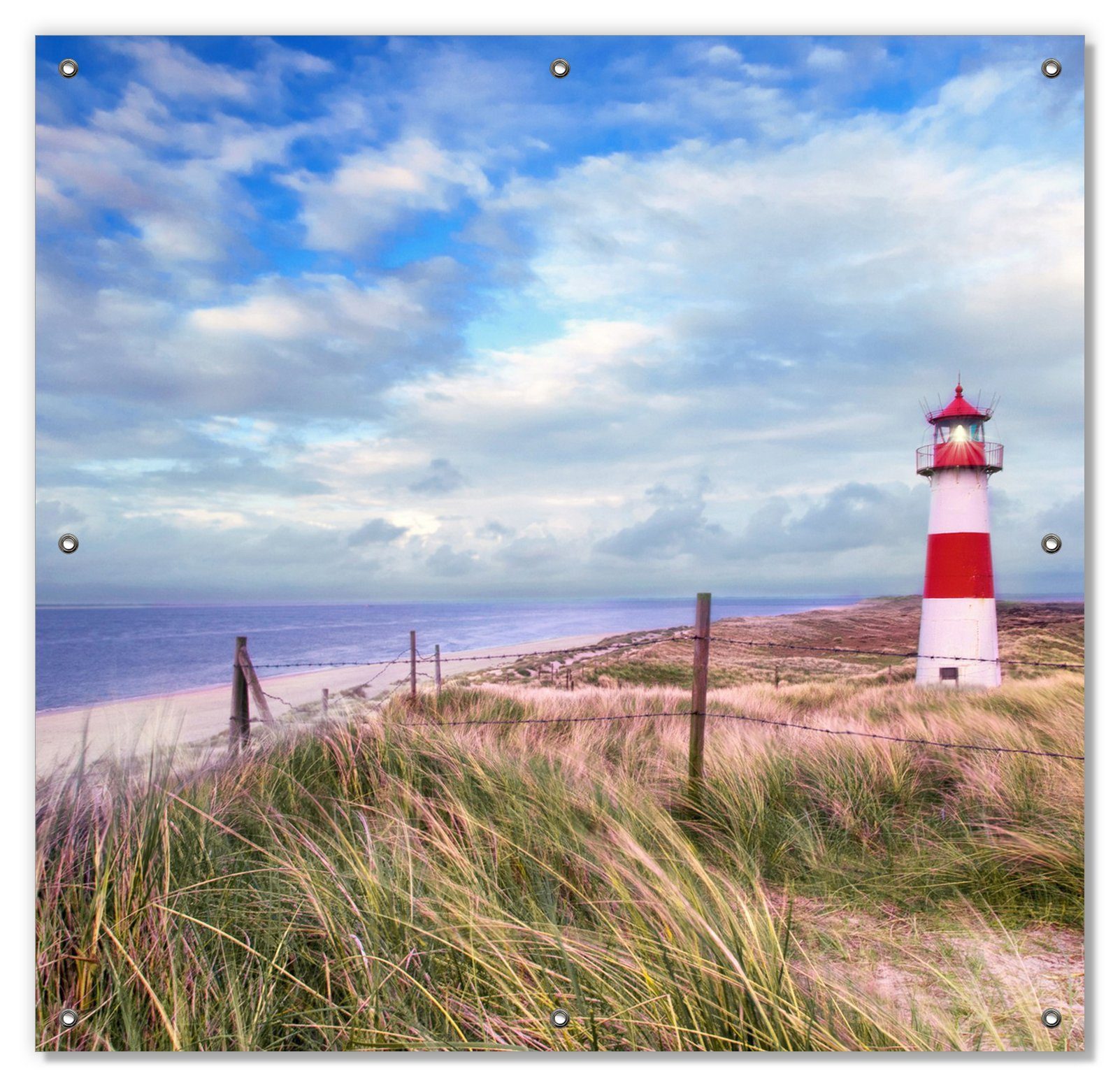 Sonnenschutz Leuchtturm am Strand von Sylt, Wallario, blickdicht, mit Saugnäpfen, wiederablösbar und wiederverwendbar