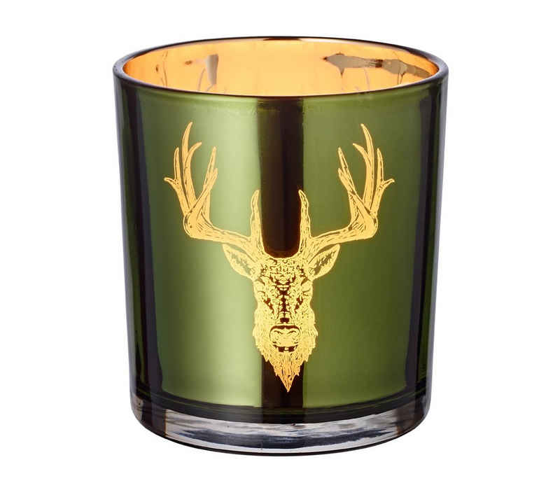 EDZARD Windlicht »Alex«, Kerzenglas mit Hirsch-Motiv, Teelichthalter für Maxiteelichter, Höhe 8 cm, Ø 7 cm