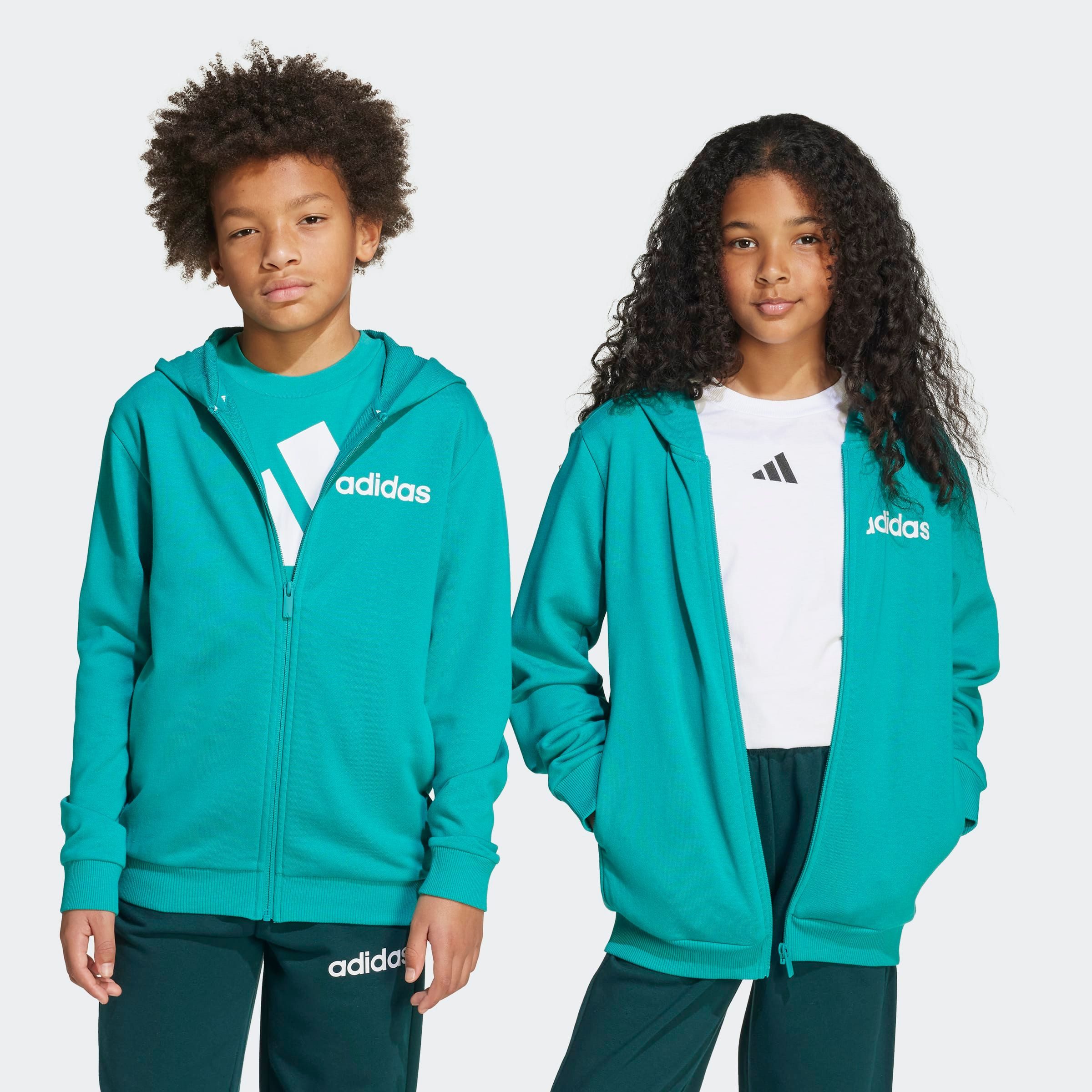 adidas Sportswear Trainingsanzug ESSENTIALS KINDER (2-tlg), zweiteilig, aus Baumwolle und Polyester, weiches French Terry