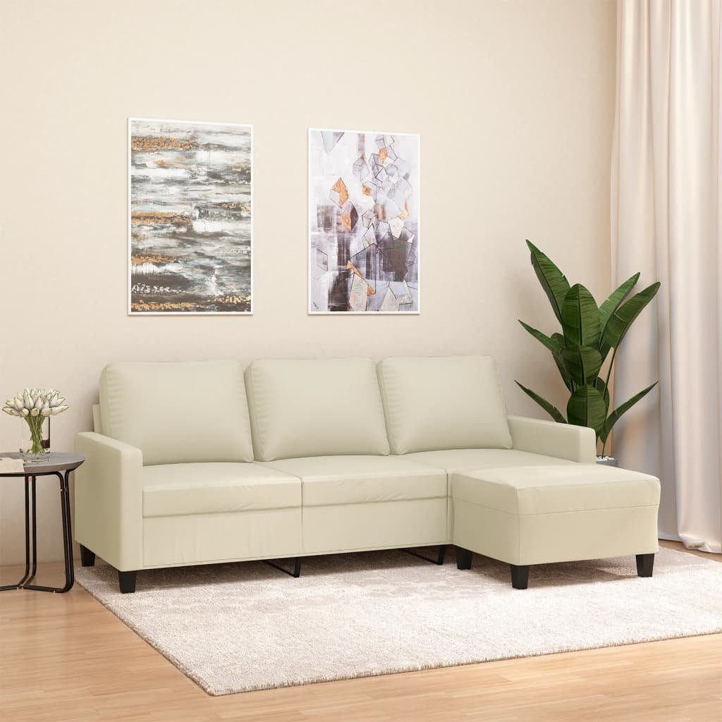 vidaXL Sofa 3-Sitzer-Sofa mit Hocker Creme 180 cm Kunstleder