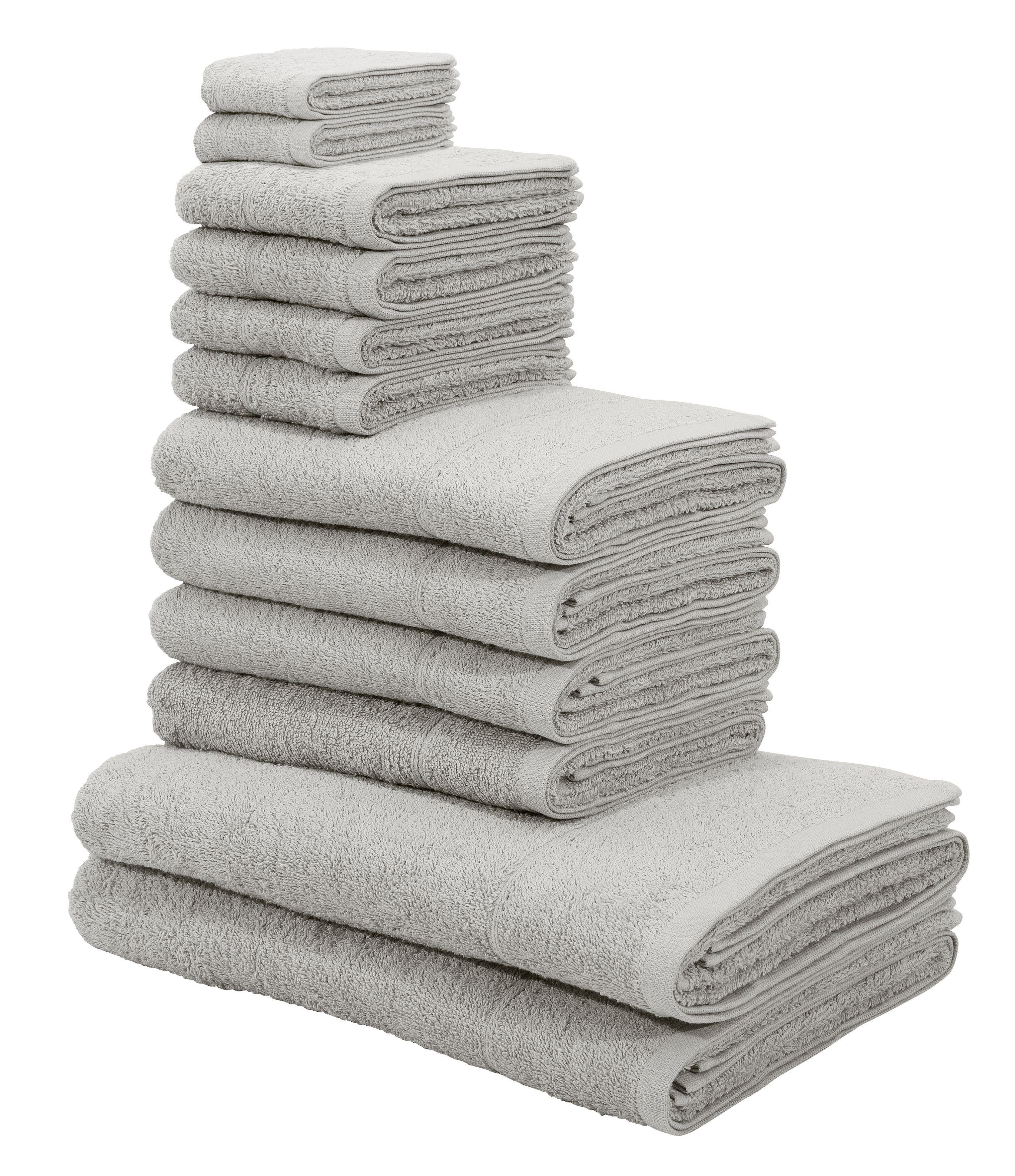 my home Handtuch Set Sanremo, Frottier, (Set, 12-tlg), Handtücher mit Bordüre, einfarbiges Handtuch-Set aus 100% Baumwolle grau