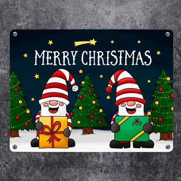 speecheese Metallschild Merry Christmas Metallschild mit Wichtel Motiv Weihnachten Advent