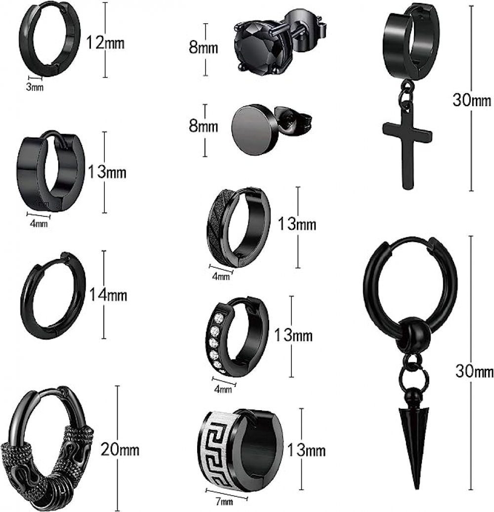 Damen-Unisex-Ohrringe Ohrringe und Ohrring-Set Herren- Paar WaKuKa Edelstahl, 11 (8-tlg) aus