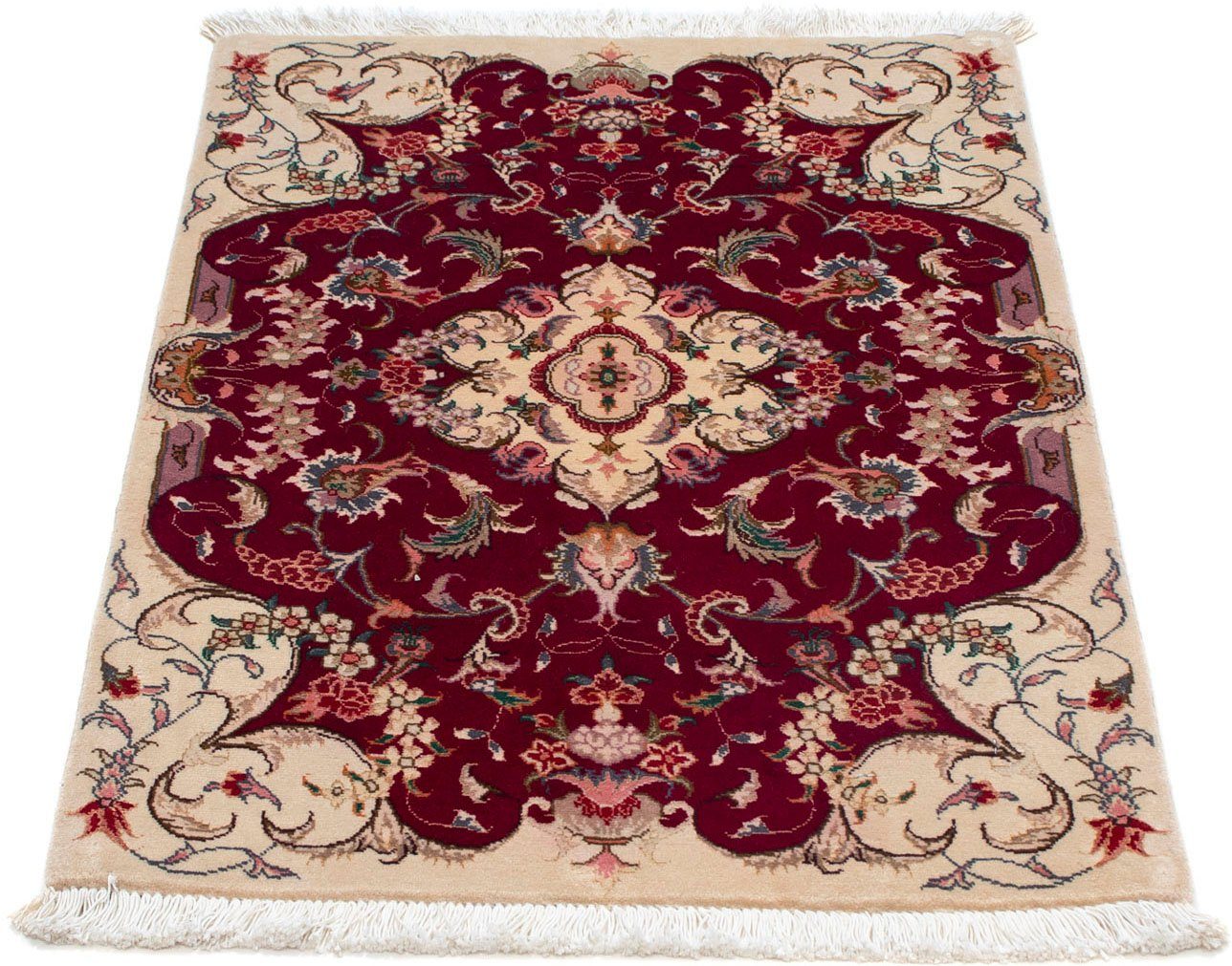 Wollteppich Täbriz - 50 Raj Medaillon Rosso scuro 90 x 60 cm, morgenland, rechteckig, Höhe: 8 mm, Handgeknüpft | Kurzflor-Teppiche