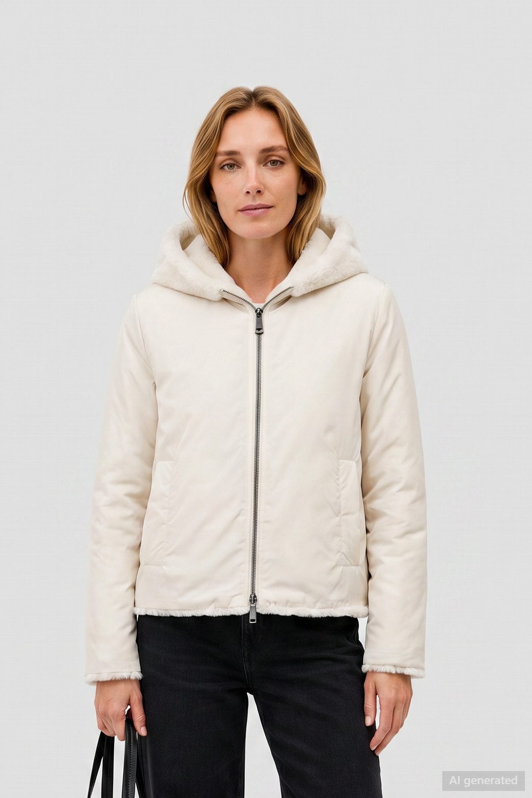 Barbara Lebek Wendejacke kuschelige Damenjacke mit Fellimitat / glattem Oberstoff