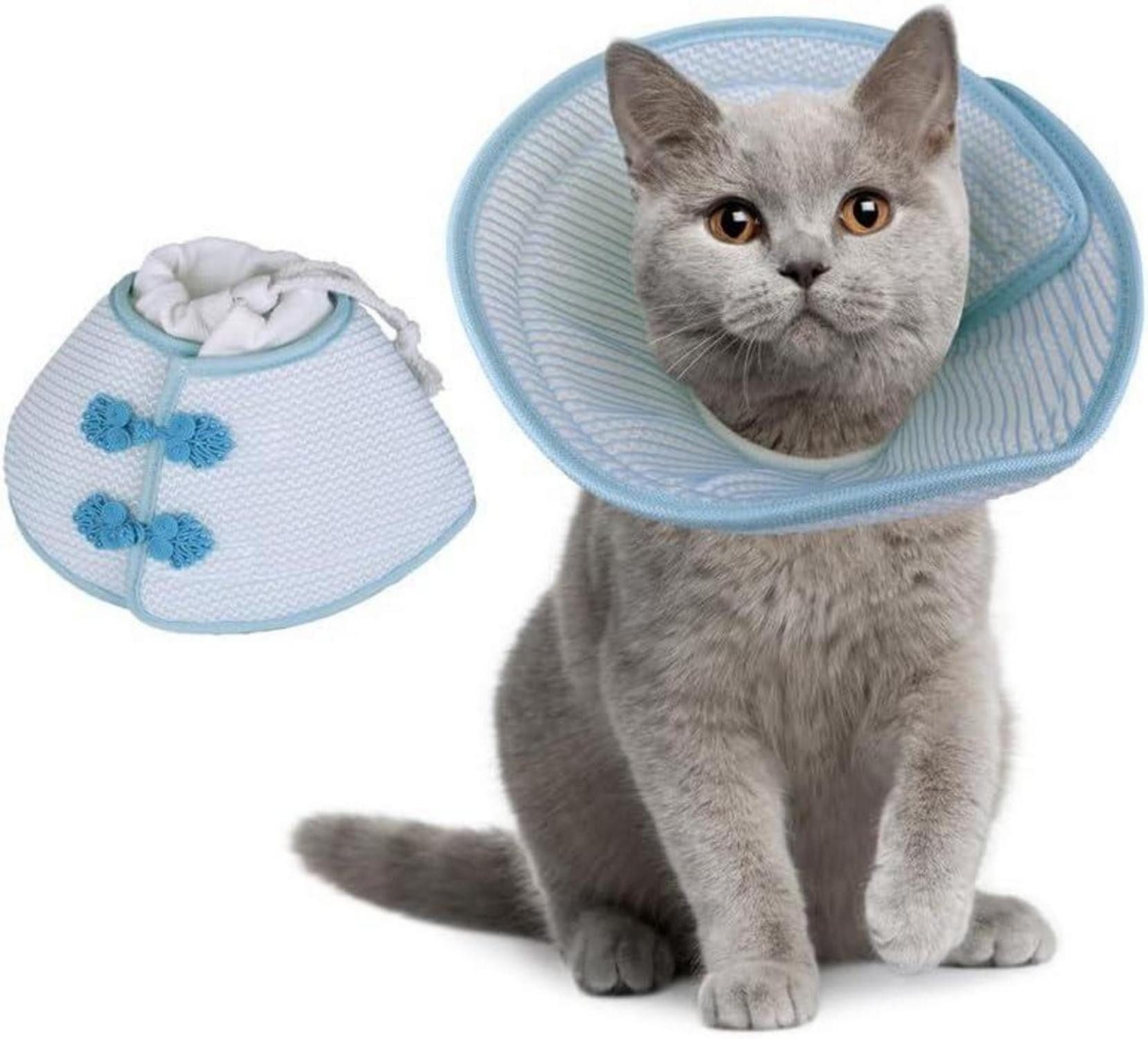 Schutzkragen Halskrause Katze Blau Leicht Leckschutz Weich OP Verletzungen