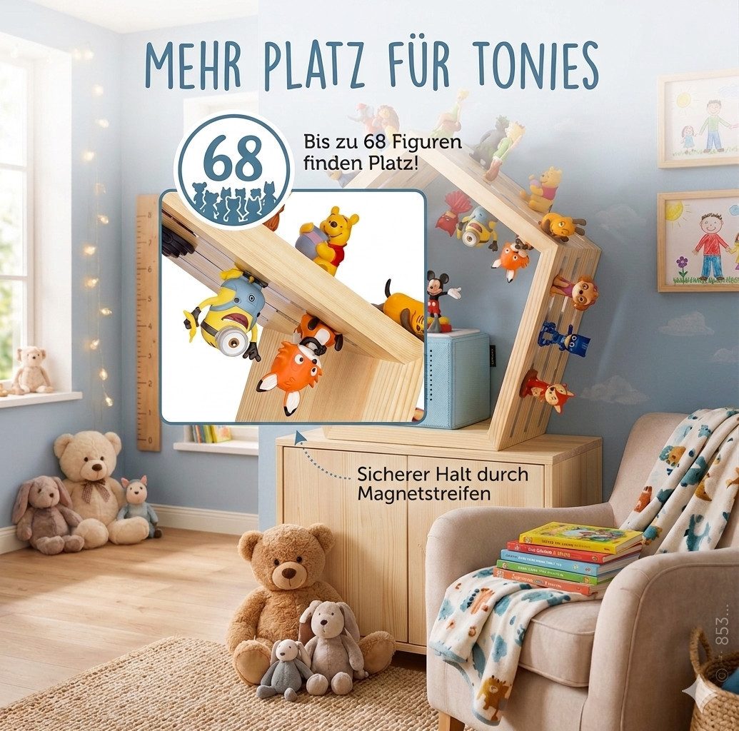 Baby Vivo Regal Toniebox magnetische Aufbewahrung für über 68 Tonies - 5 Eck