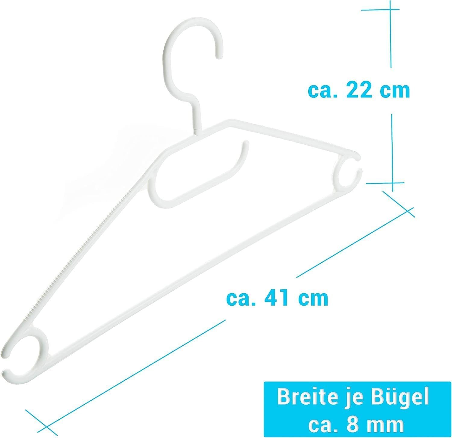 Kleiderbügel 41cm, Antirutschrillen Haken, drehbaren mit weiß, Kunststoff, mit Bügel Plastik Kleiderbügel weiß Centi Kleiderbügel 20