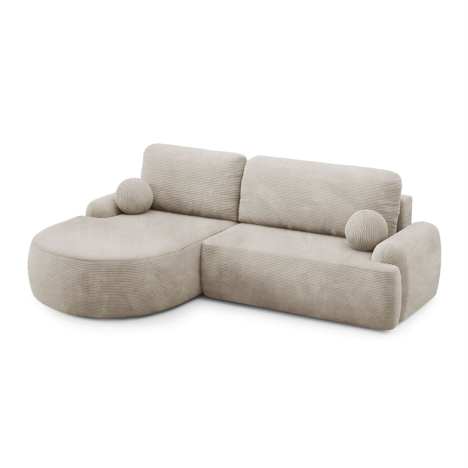 Lookway Ecksofa CLEO CORD Rundes Ecksofa mit Schlaffunktion und Bettkasten