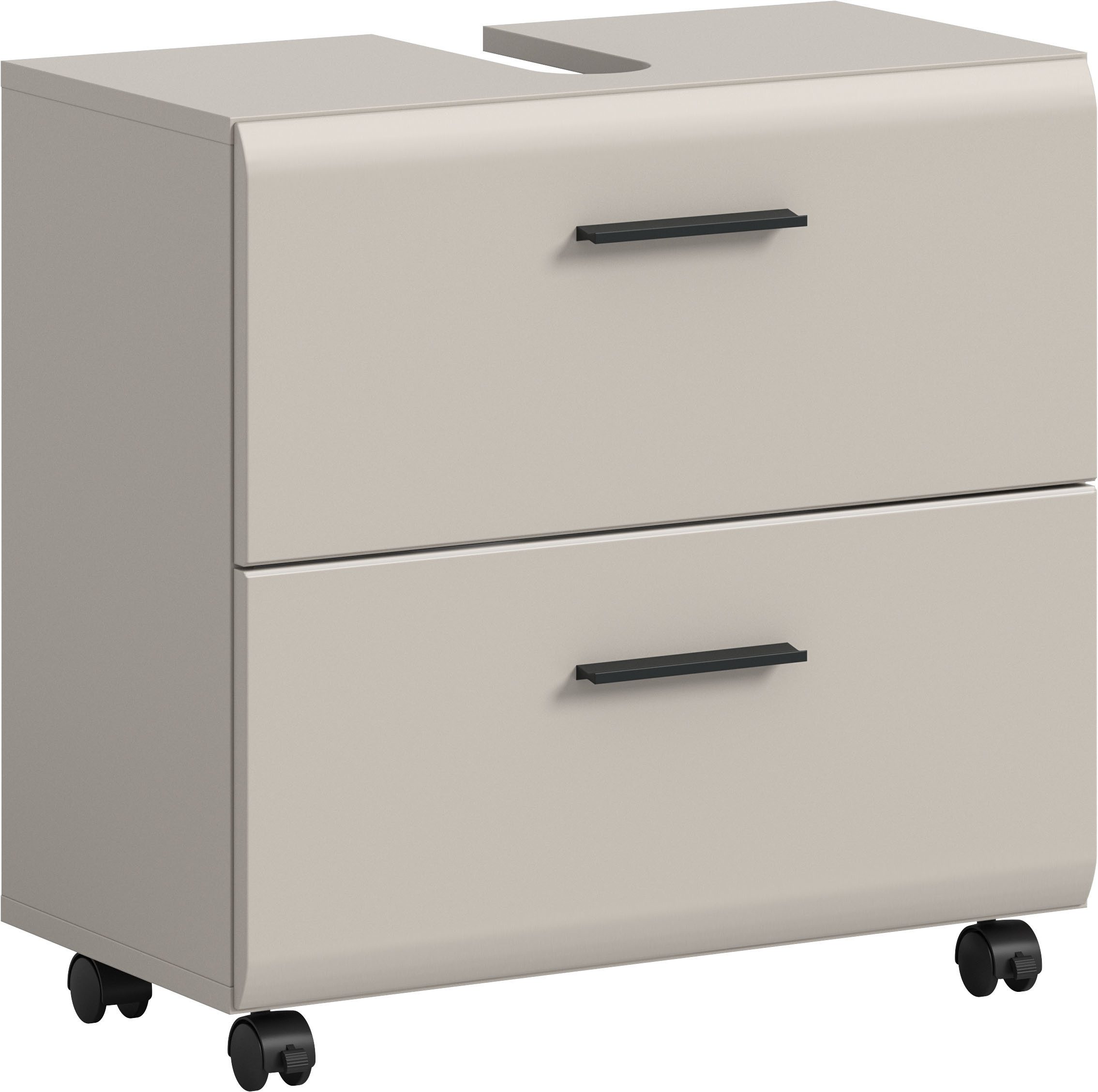 welltime Waschbeckenunterschrank FLORENZ, Breite 60cm, inkl. Siphonausschnitt, mit Türen oder Schüben (TOPSELLER) hochwertige MDF Front, Griff schwarz, Badschrank, Bad