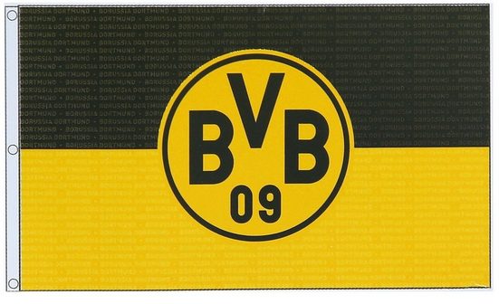 BVB Fahne »Borussia Dortmund BVB-Hissfahne ca. 250 x 150 cm«, Mit großem BVB-Emblem & vielen kleinen "Borussia Dortmund" Schriftzügen