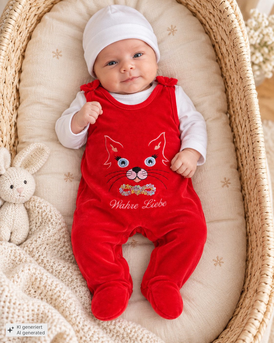 La Bortini Strampler Erstlingsset für Neugeborene Strampler aus Velours Shirt Mütze (3-teilig, für Mädchen, Erstlingsset für Neugeborene) mit Katzen-Stickerei, 50 56 62 68