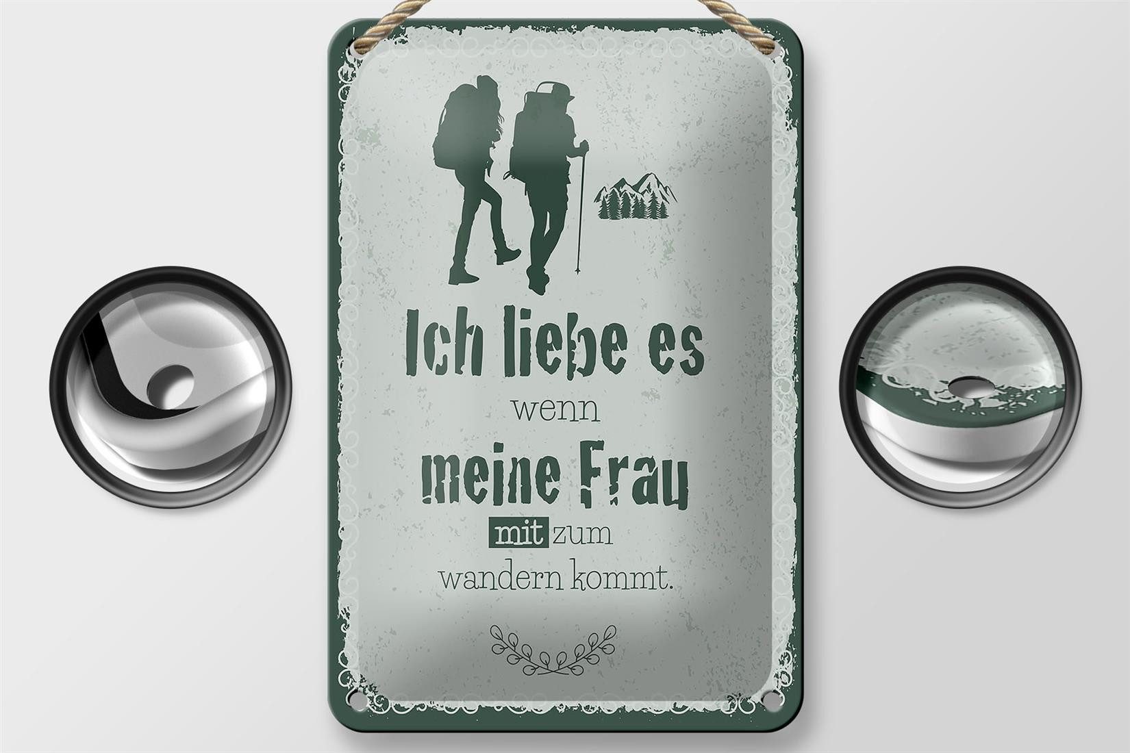 Femer GmbH Metallschild Spruch Ich liebe meine Frau mit wandert 12x18cm Schild, (1 St), gewölbte Oberfläche, abgerundete Ecken, umgeschlagene Kanten