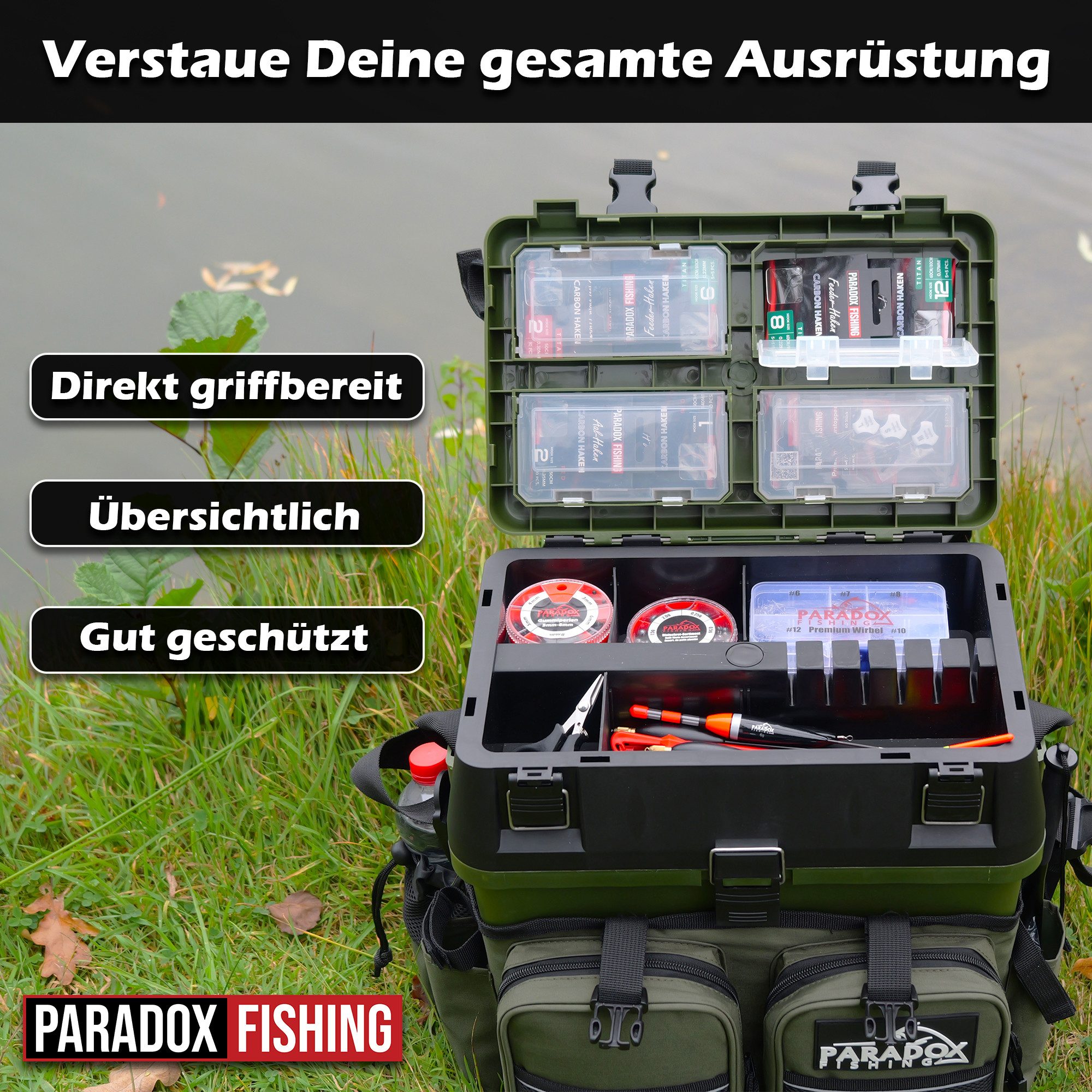 Paradox Fishing Angelrucksack Multifunktions-Sitzkiepe mit 4 Boxen im Decke günstig online kaufen