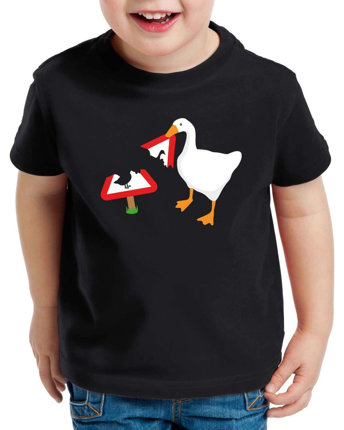 style3 Print-Shirt Kinder T-Shirt Gänse Panik gans videospiel schwarz