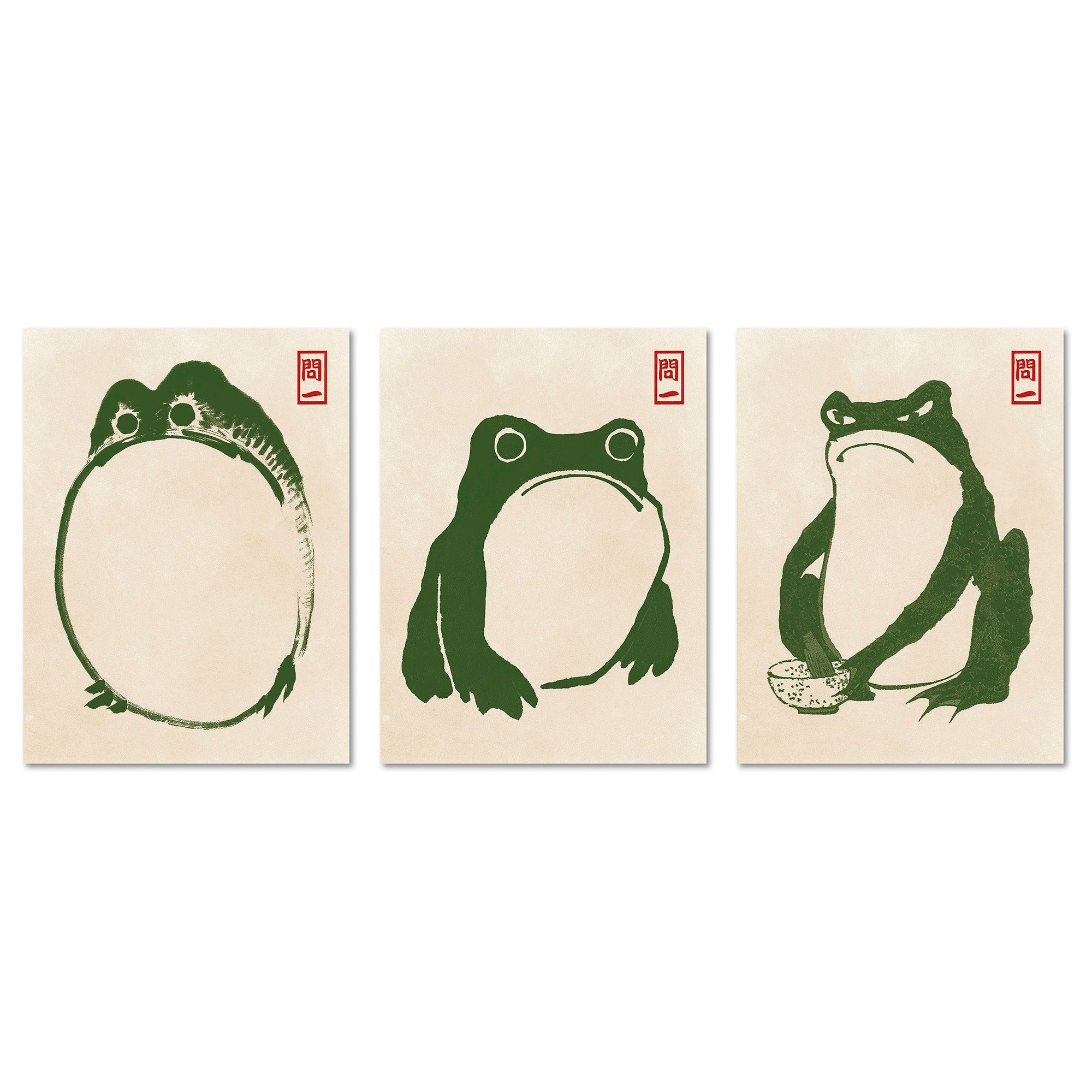 ARTFAVES Bilder-Collage Poster Set Hoji Frogs Green I mehrteilige Bilderwand I Wandbilder Mats, (Wandbilder modern, 3 St)