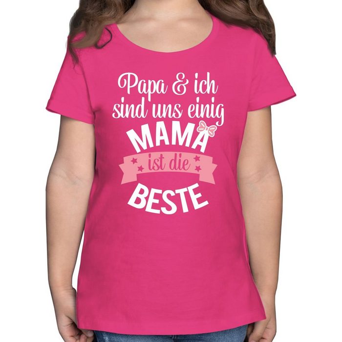 Shirtracer T-Shirt Mama ist die beste - rosa weiß - Muttertagsgeschenk - Mädchen Kinder T-Shirt mama ist die beste - papa und ich sind uns einig