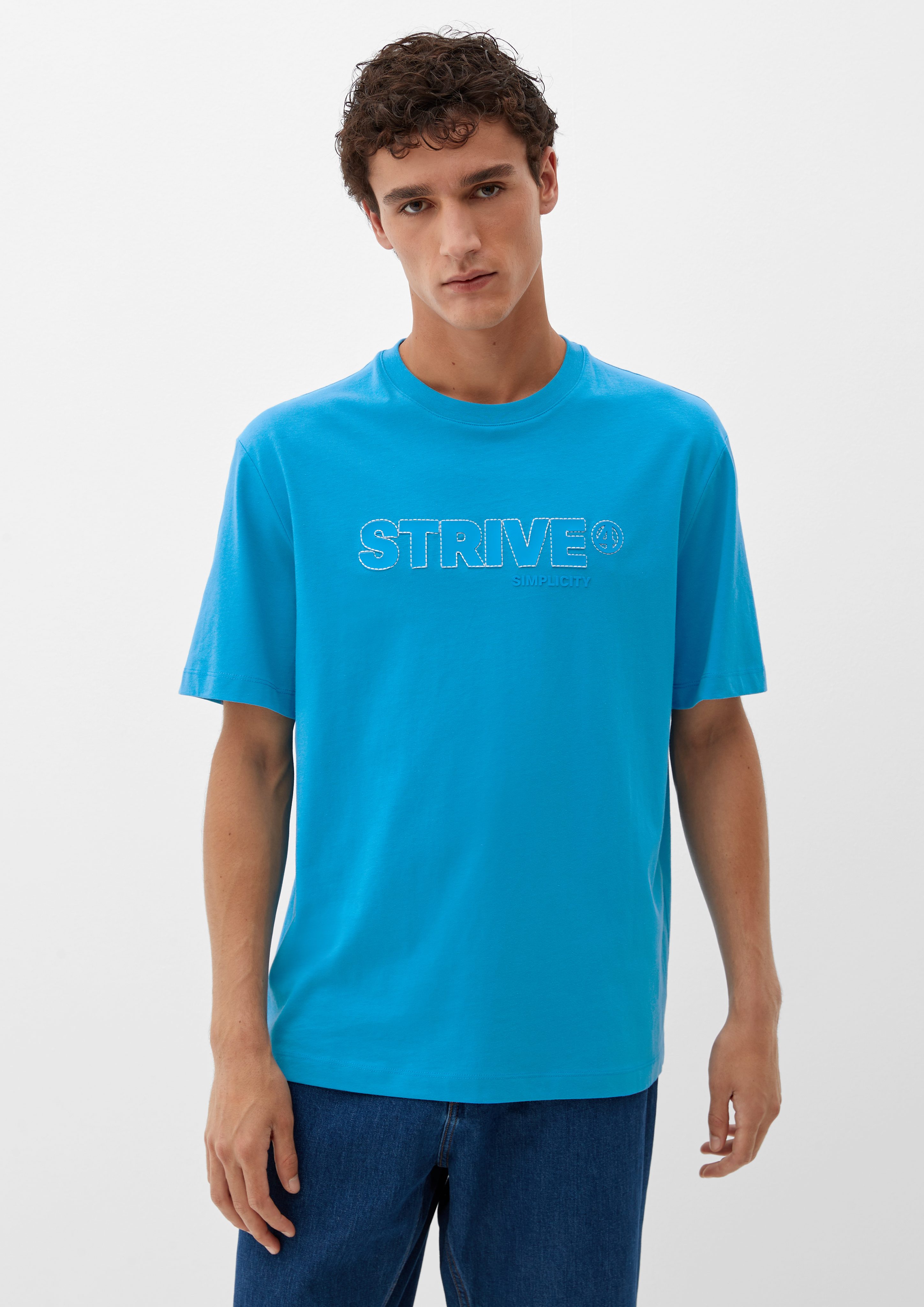 s.Oliver Kurzarmshirt T-Shirt mit türkisblau Schriftprint