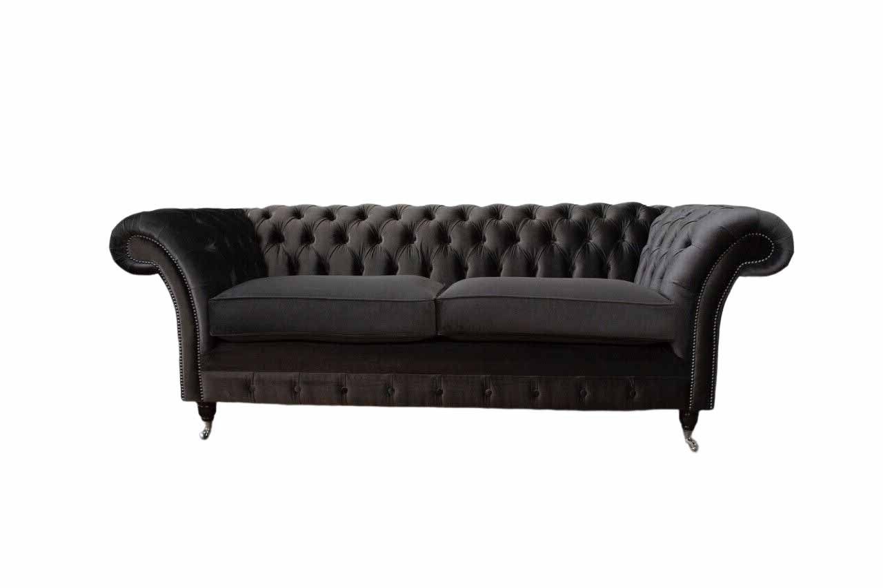 Chesterfield-Sofa Elegantes graues Sofa mit Edelstahlfüßen und hochwertiger Polsterung
