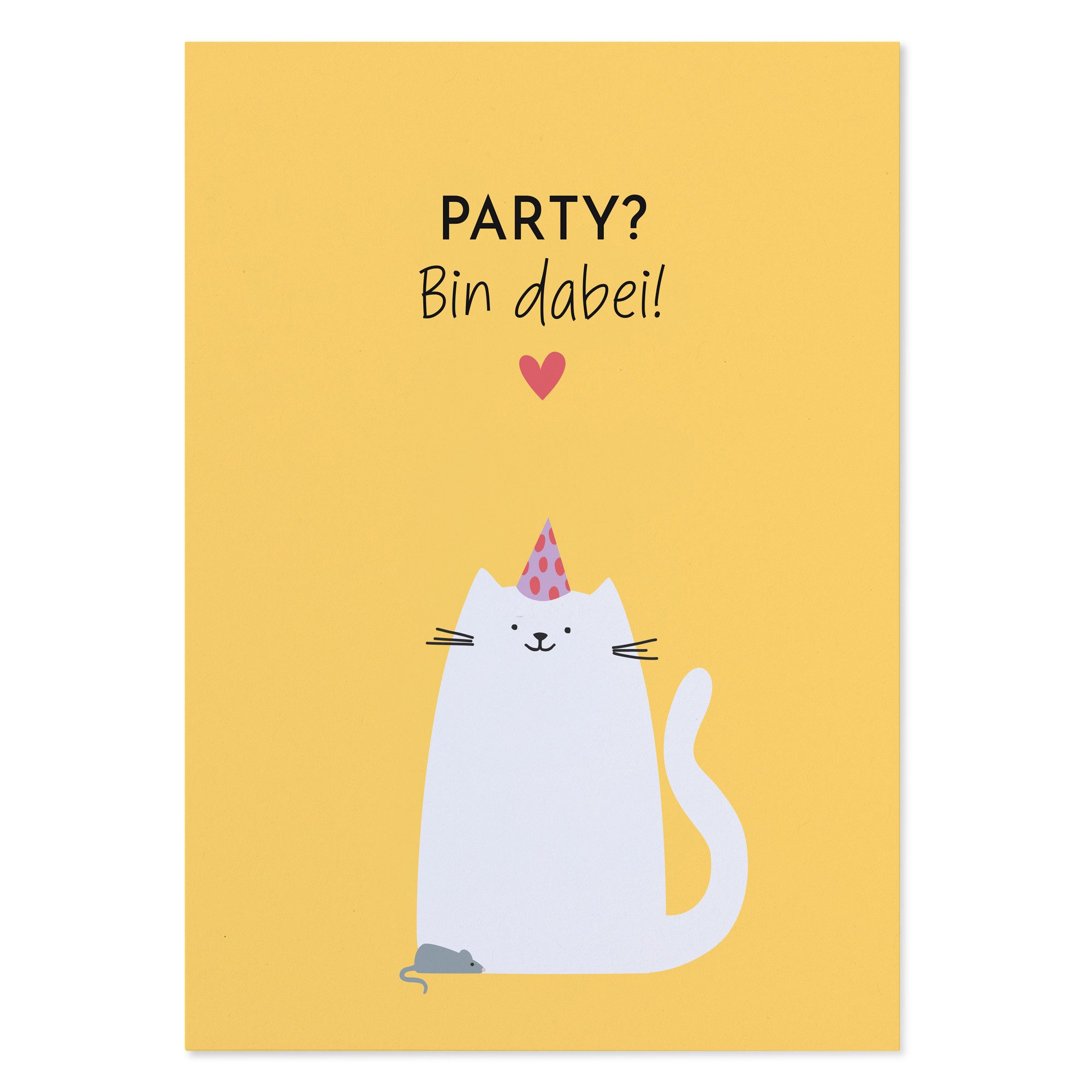 Bow & Hummingbird Geburtstagskarte Witzige Karte Katze „Party? Bin dabei!“ Geldgeschenke verpacken, Postkarte Katze DIN A6