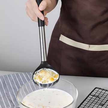 MUKEAO Kochbesteck-Set Kochgeschirr-Set mit 15 Teilen, Grillutensilien" (Küchenutensilien-Set, Lebensmittelsicherheit, hitzebestandig, Nicht klebend), Küchengeschirr aus Edelstahl und Silikon mit Aufhängeösen
