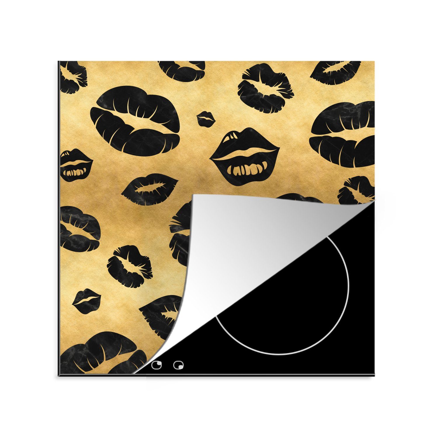 MuchoWow Herdblende-/Abdeckplatte Muster - Kuss - Gold - Schwarz, Vinyl, (1 tlg), 78x78 cm, Ceranfeldabdeckung, Arbeitsplatte für küche
