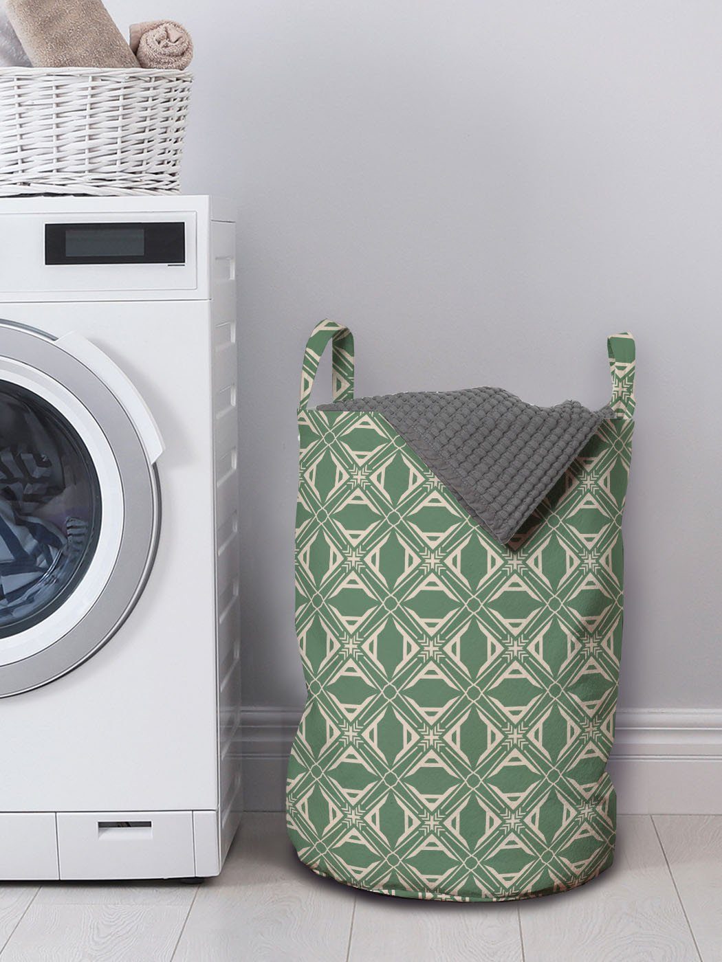 Abakuhaus Unregelmäßige mit für Abstrakt Griffen Kordelzugverschluss Waschsalons, Wäschesäckchen Quadrat-Muster Wäschekorb