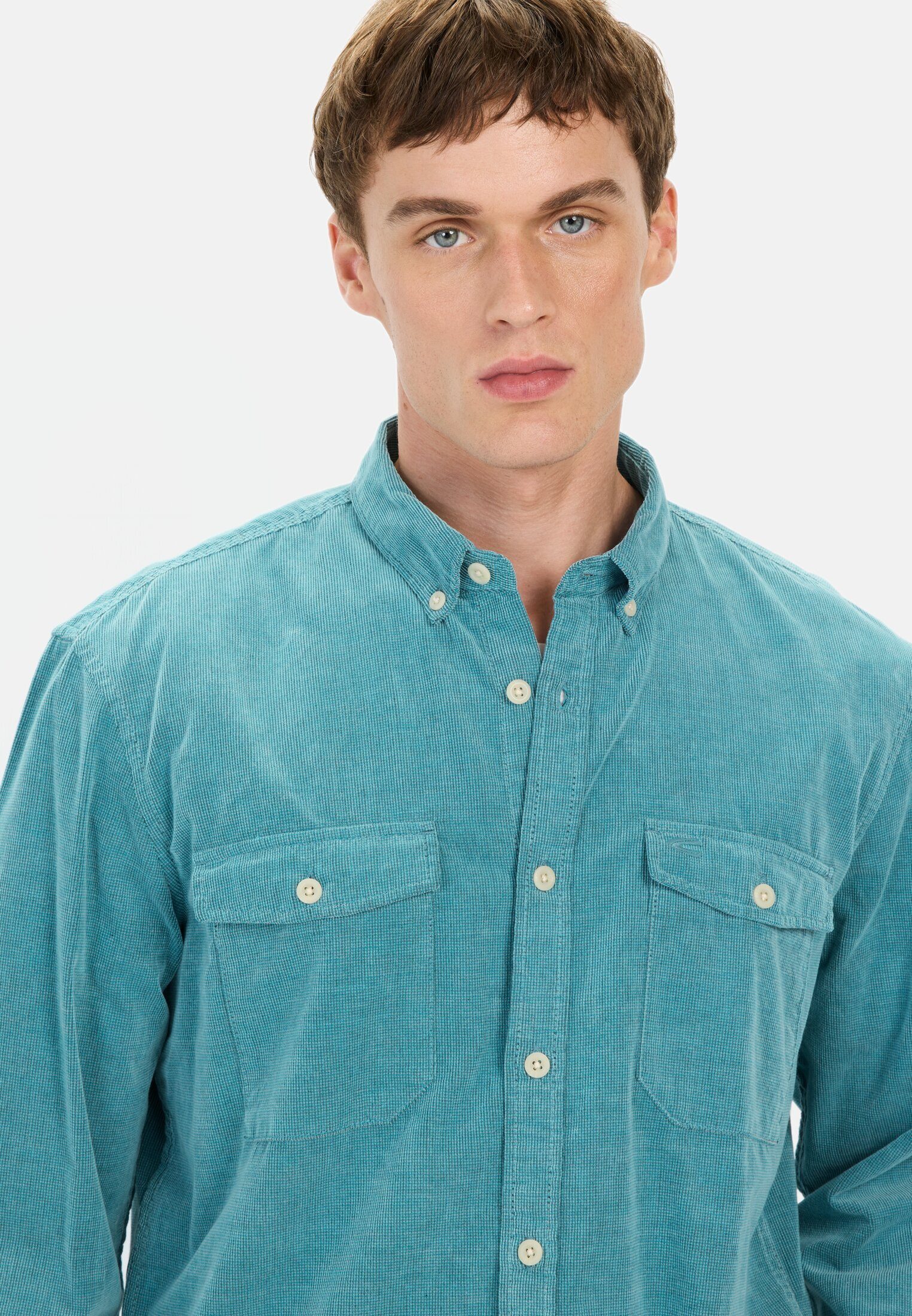 camel active Langarmhemd in Regular Fit aus Cord Langarm Button-Down