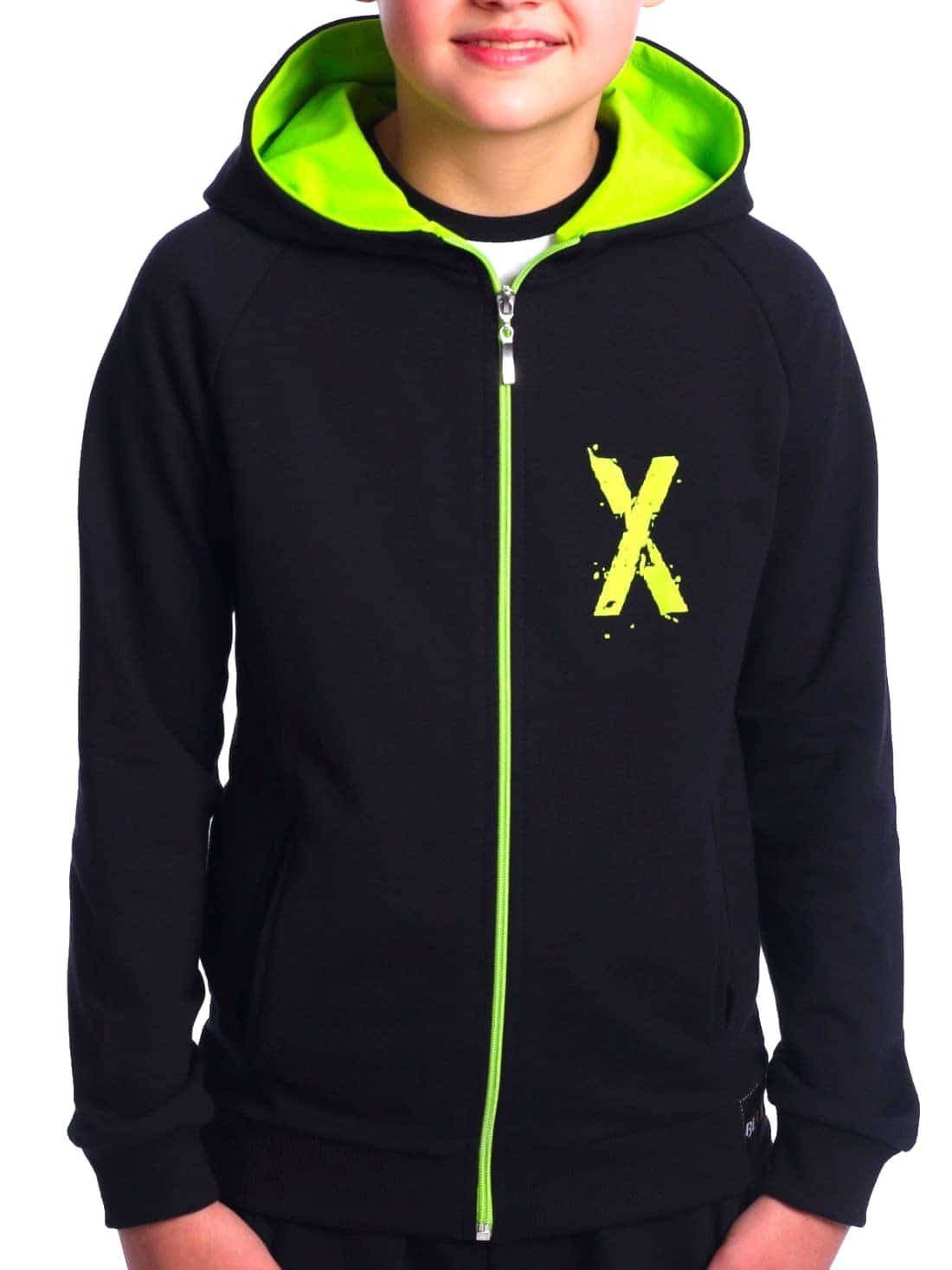 [Niedrigster Preis und höchste Qualität] BEZLIT Kapuzensweatjacke Jungen Sweatjacke Rücken (1-tlg) Kapuze Kängurutasche mit Schwarz-Hellgrün mit Hoodie Print Sweatshirt Print mit