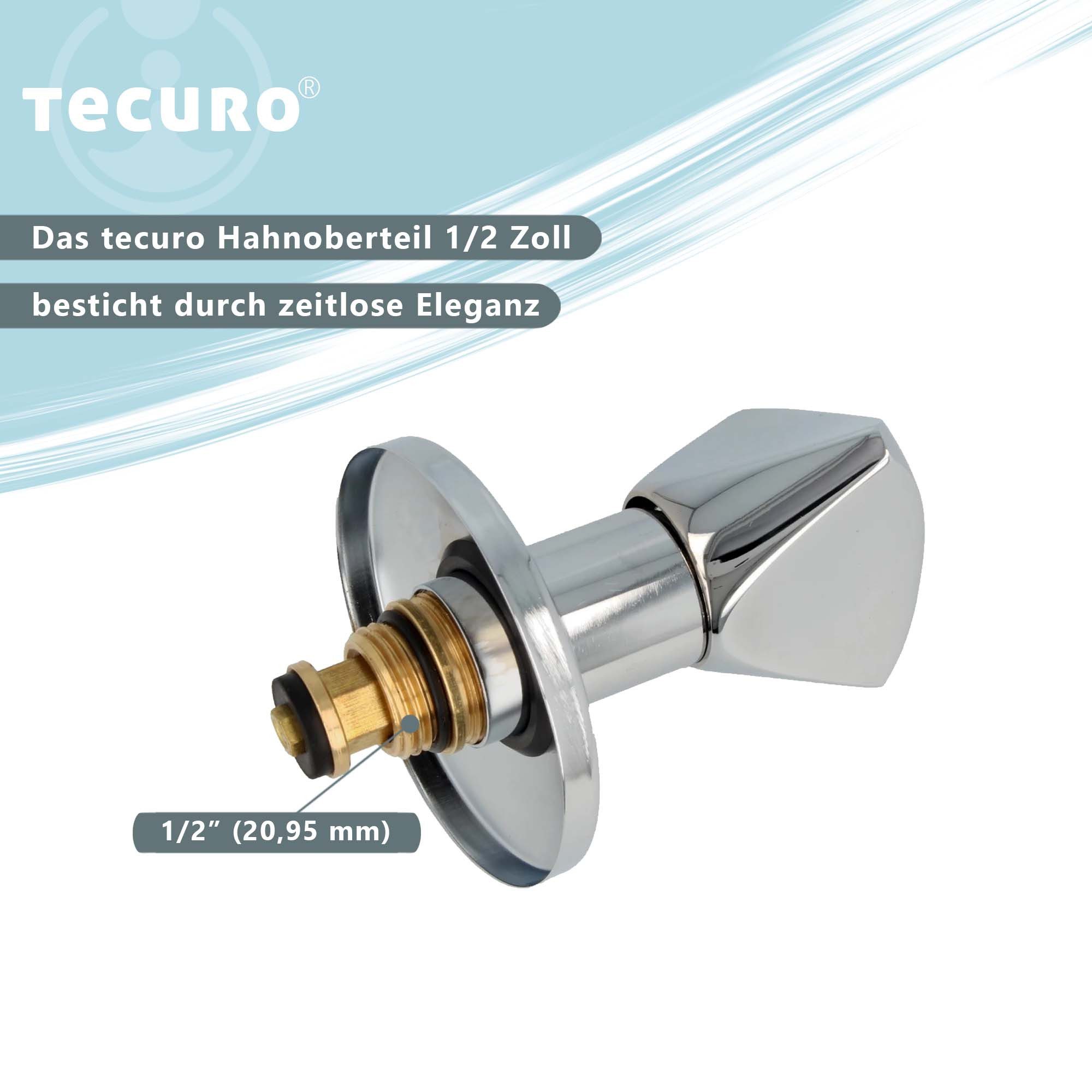 tecuro Absperrventil Hahnoberteil 1/2 Zoll, mit Griff und Rosette, für Unterputz-Ventile